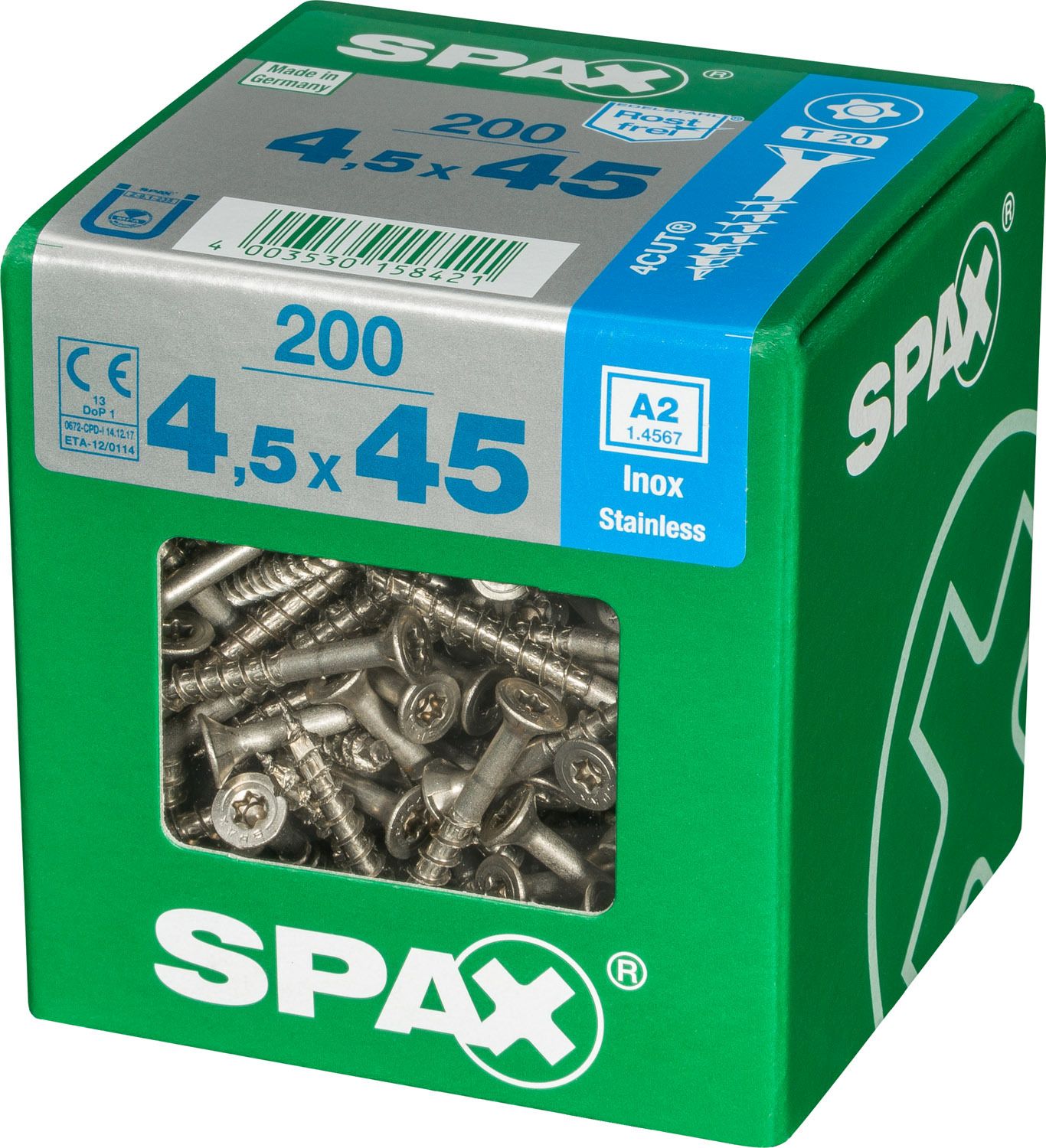 PLANA SPAX T-STAR PLUS T20 A2 INOXIDABLE XL 200 UD.