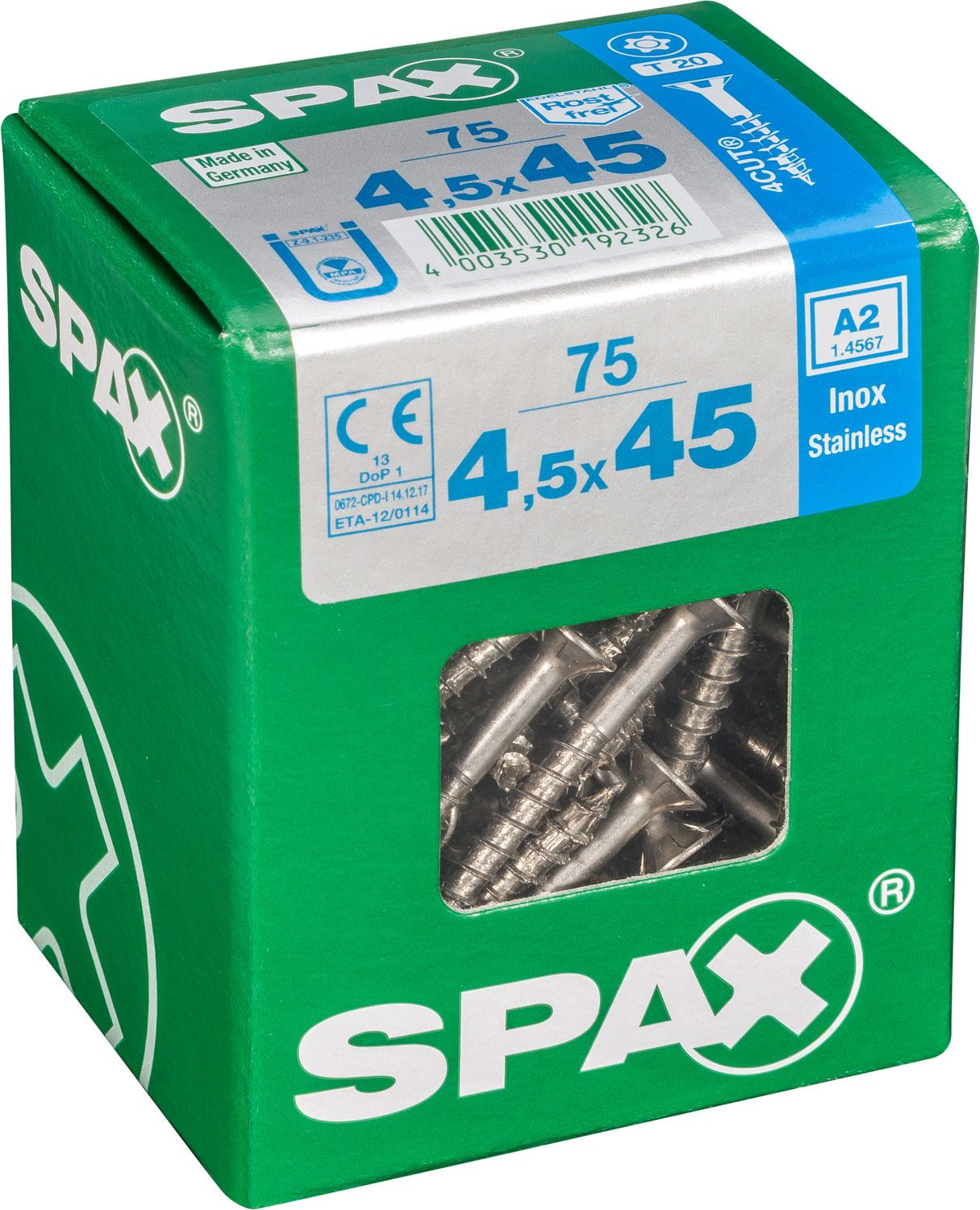 PLANA SPAX T-STAR PLUS T20 A2 INOXIDABLE L 75 UD.