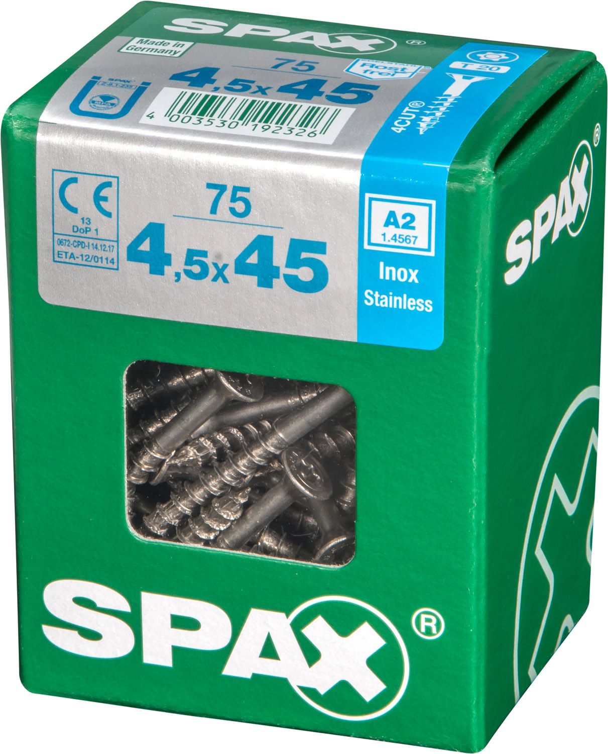 PLANA SPAX T-STAR PLUS T20 A2 INOXIDABLE L 75 UD.