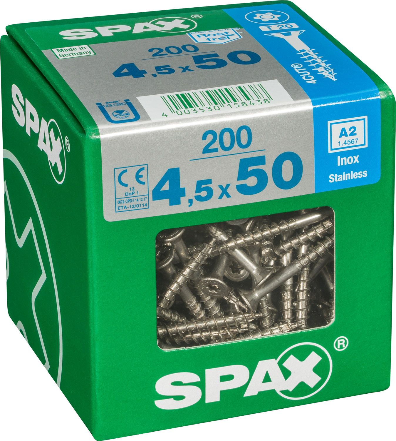 PLANA SPAX T-STAR PLUS T20 A2 INOXIDABLE XL 200 UD.
