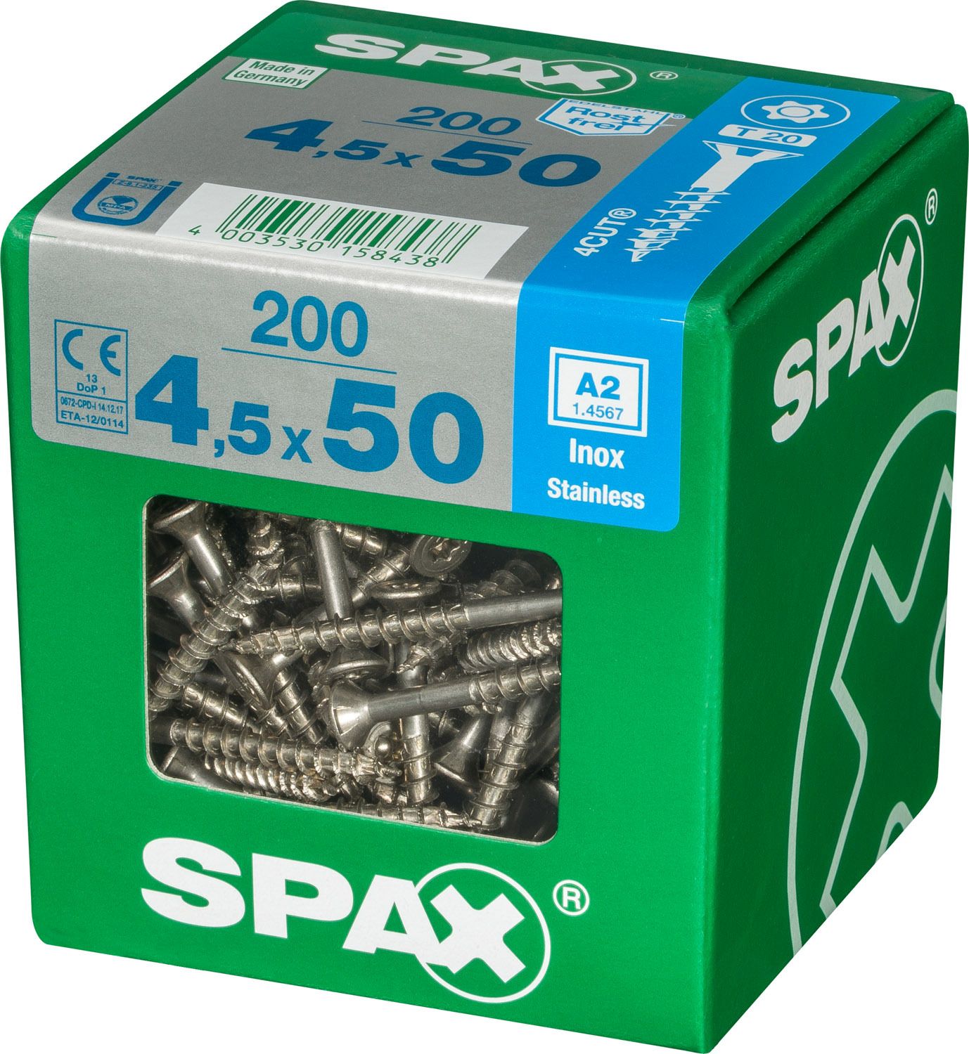 PLANA SPAX T-STAR PLUS T20 A2 INOXIDABLE XL 200 UD.