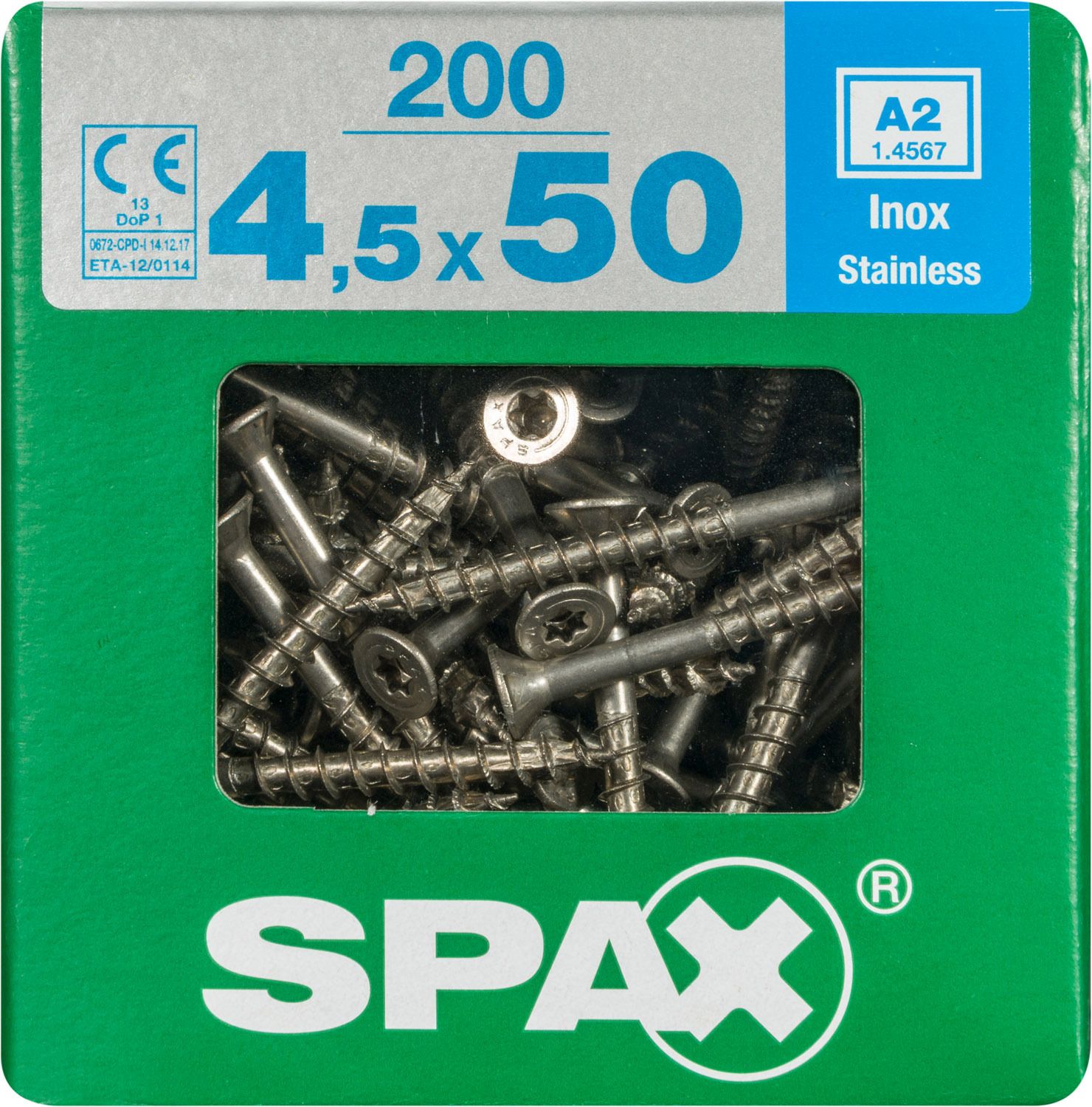 PLANA SPAX T-STAR PLUS T20 A2 INOXIDABLE XL 200 UD.