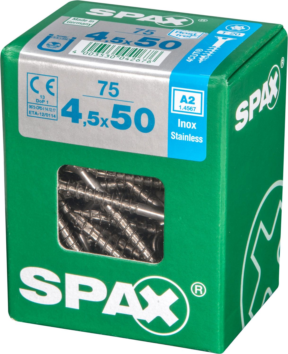 PLANA SPAX T-STAR PLUS T20 A2 INOXIDABLE L 75 UD.
