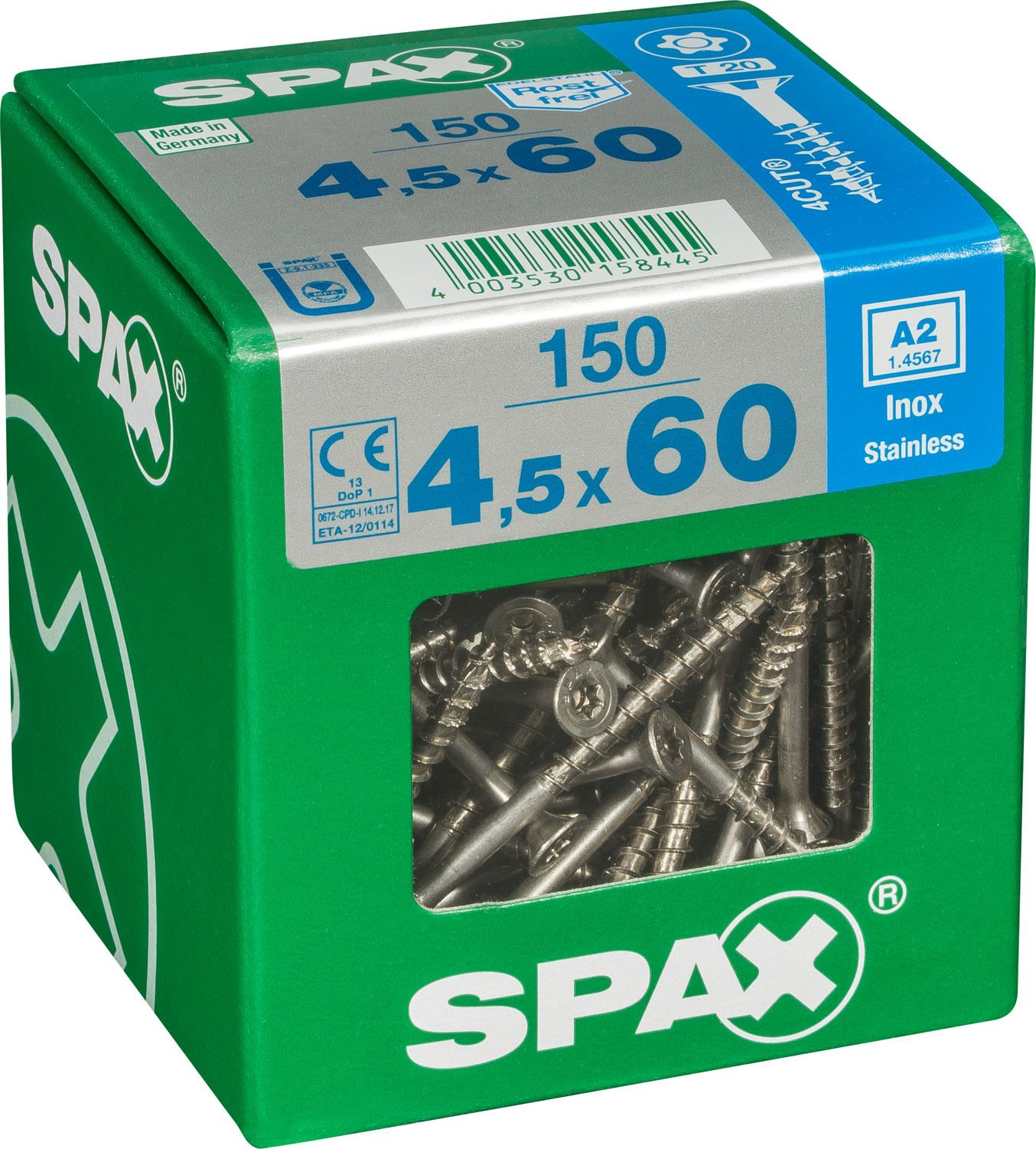 PLANA SPAX T-STAR PLUS T20 A2 INOXIDABLE XL 150 UD.