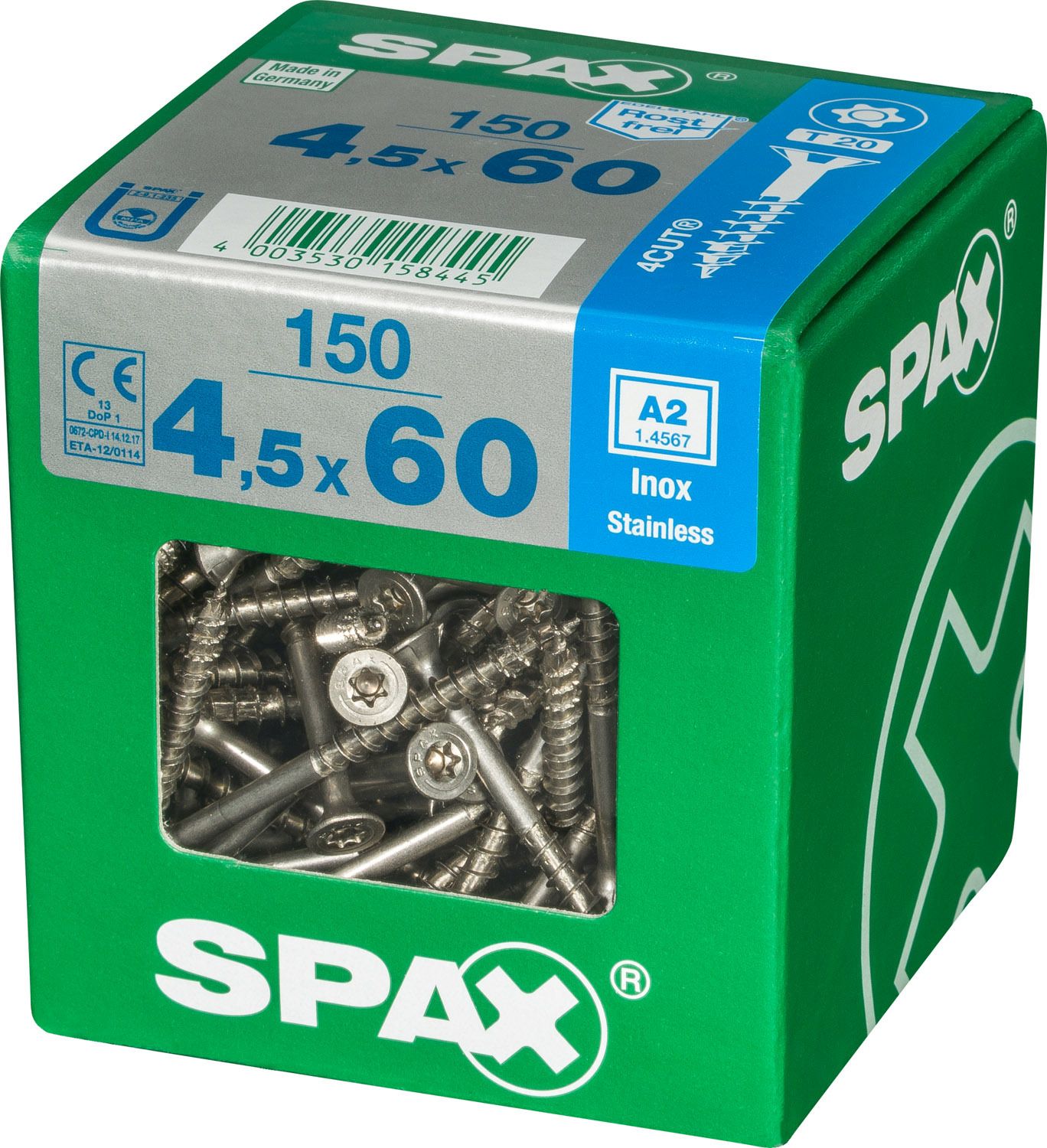 PLANA SPAX T-STAR PLUS T20 A2 INOXIDABLE XL 150 UD.