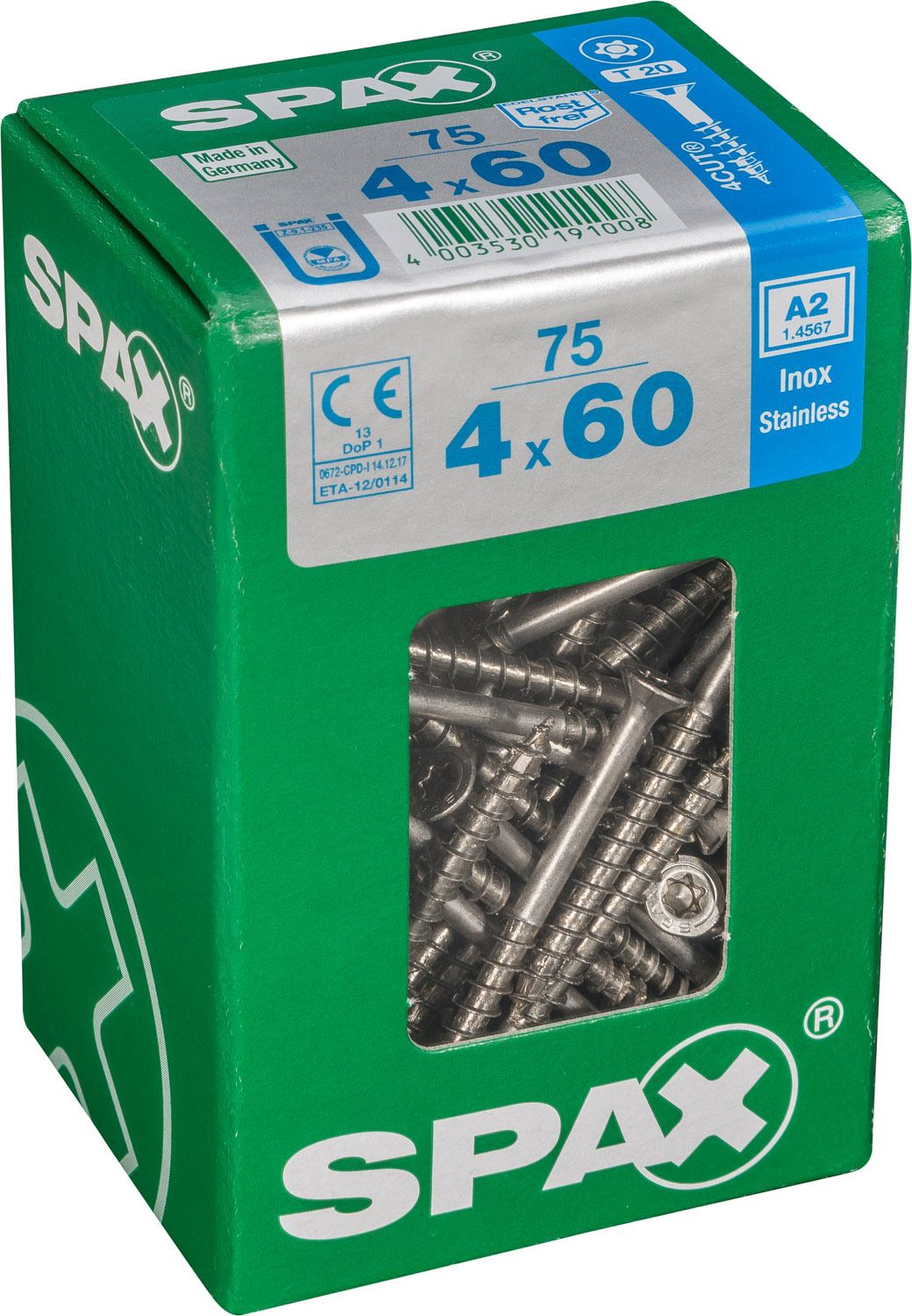 PLANA SPAX T-STAR PLUS T20 A2 INOXIDABLE L 50 UD.