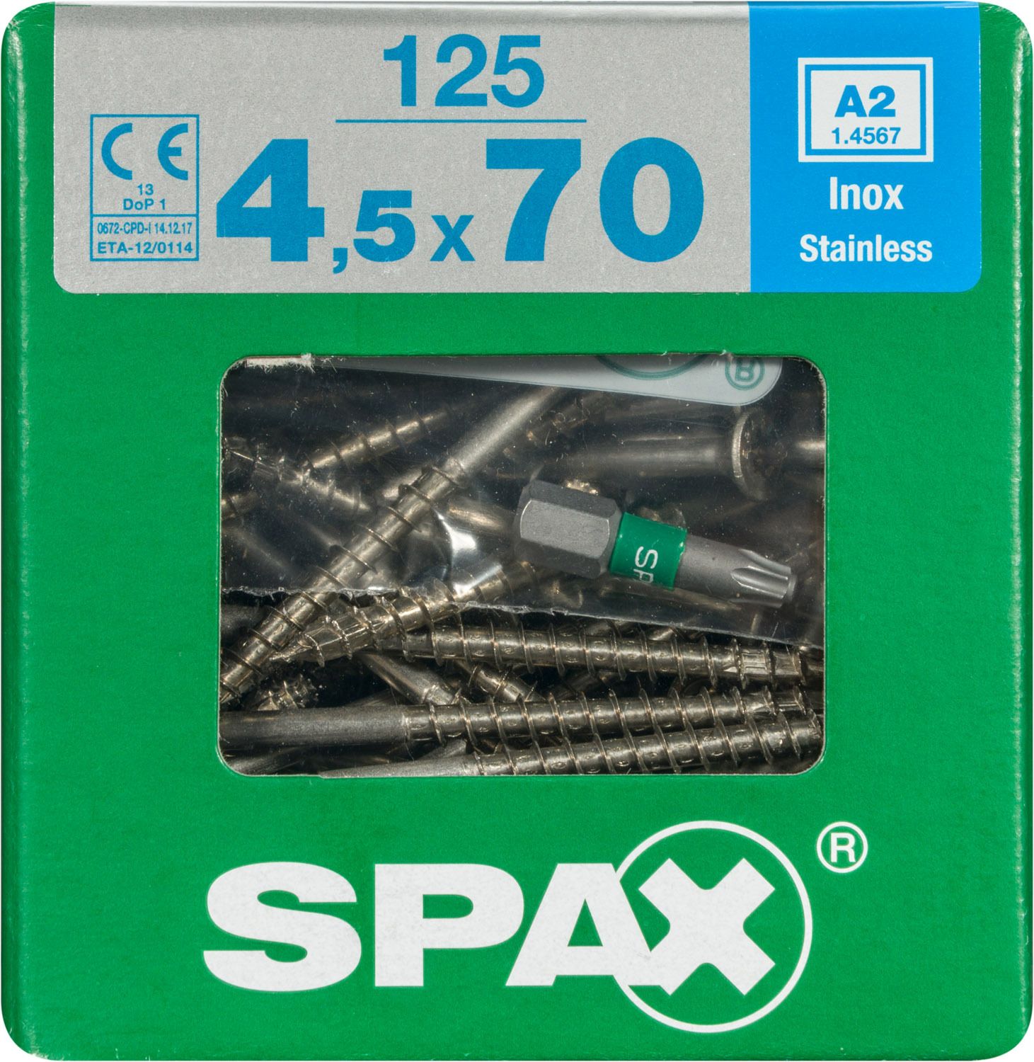 PLANA SPAX T-STAR PLUS T20 A2 INOXIDABLE XL 125 UD.