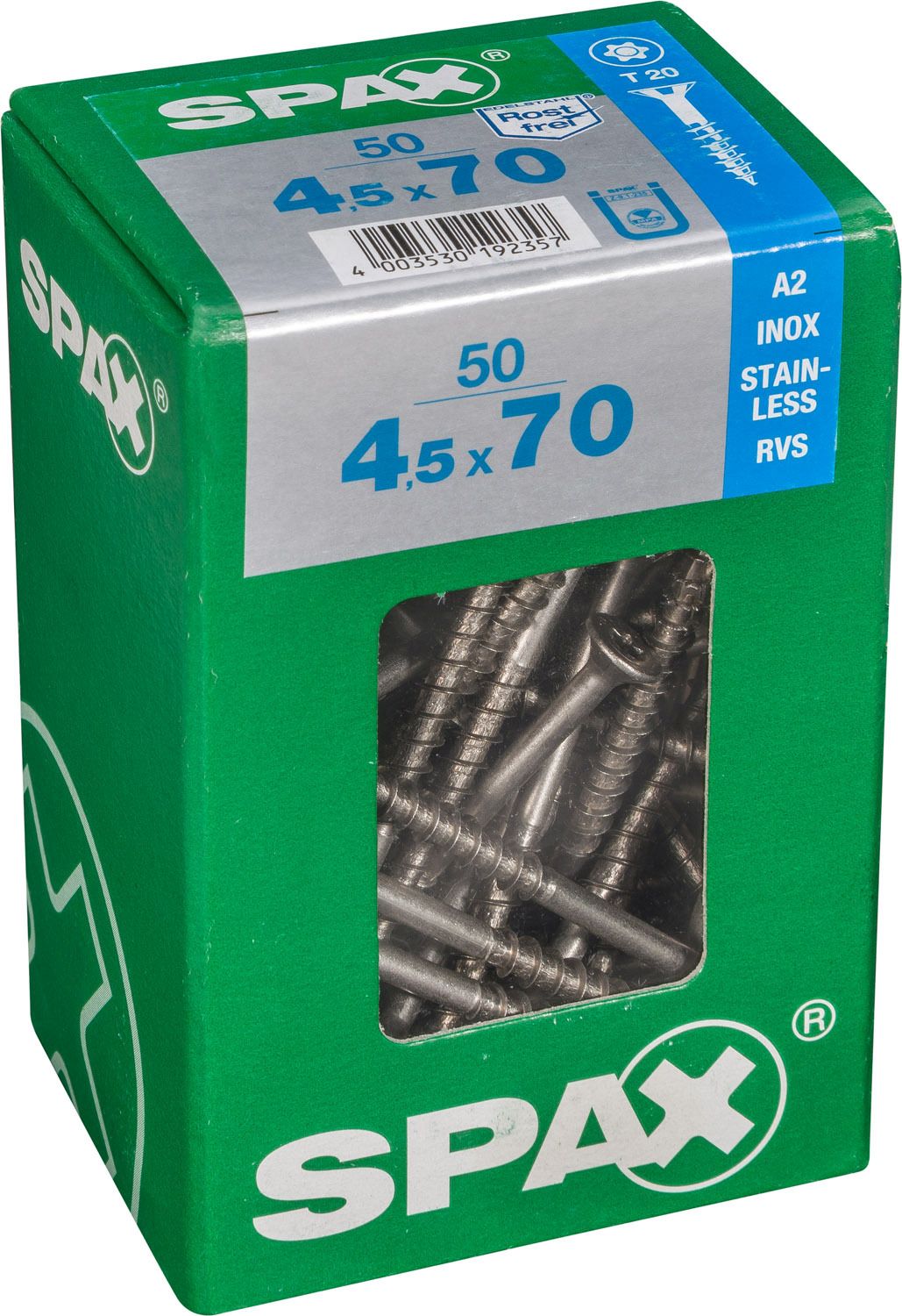 PLANA SPAX T-STAR PLUS T20 A2 INOXIDABLE L 50 UD.