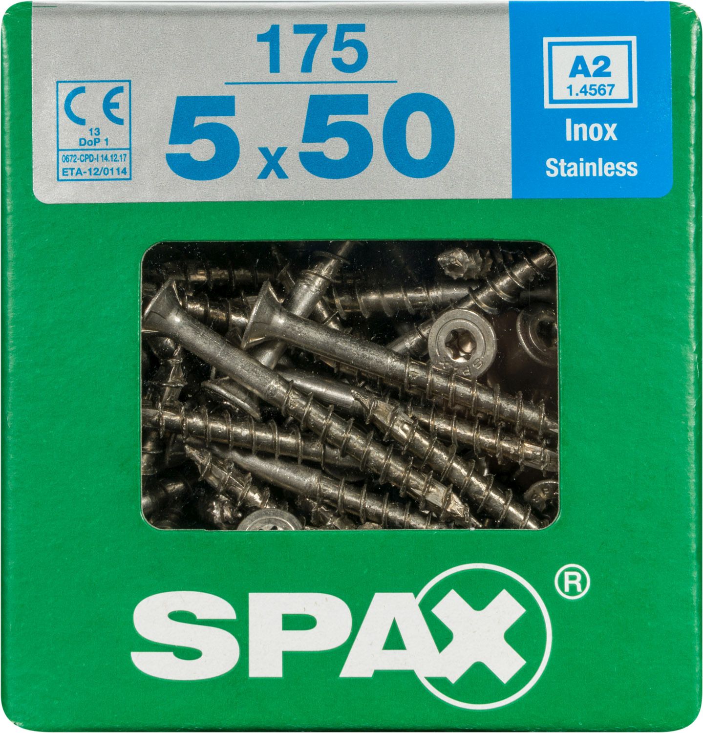 PLANA SPAX T-STAR PLUS T20 A2 INOXIDABLE XL 175 UD.