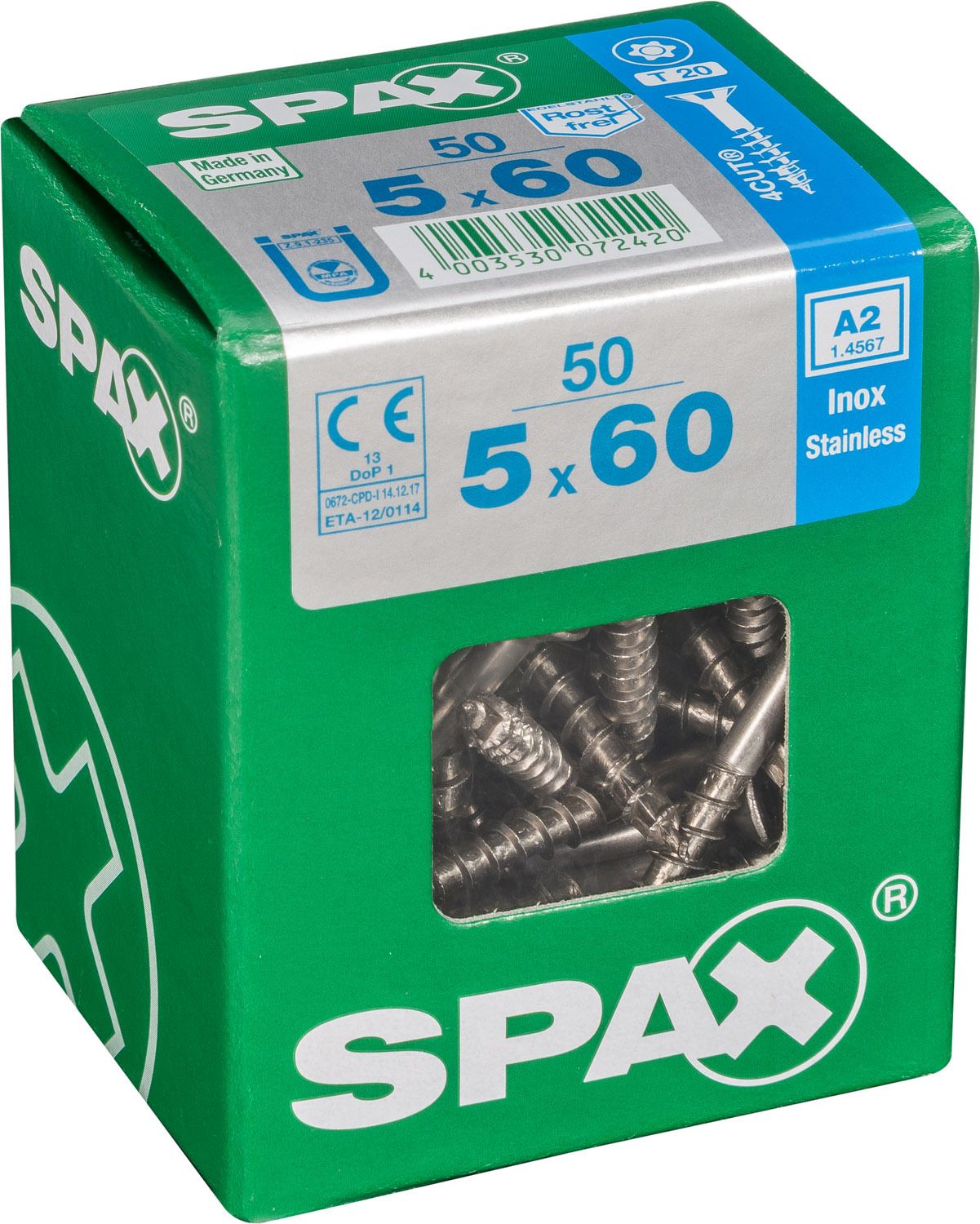 PLANA SPAX T-STAR PLUS T20 A2 INOXIDABLE L 50 UD.