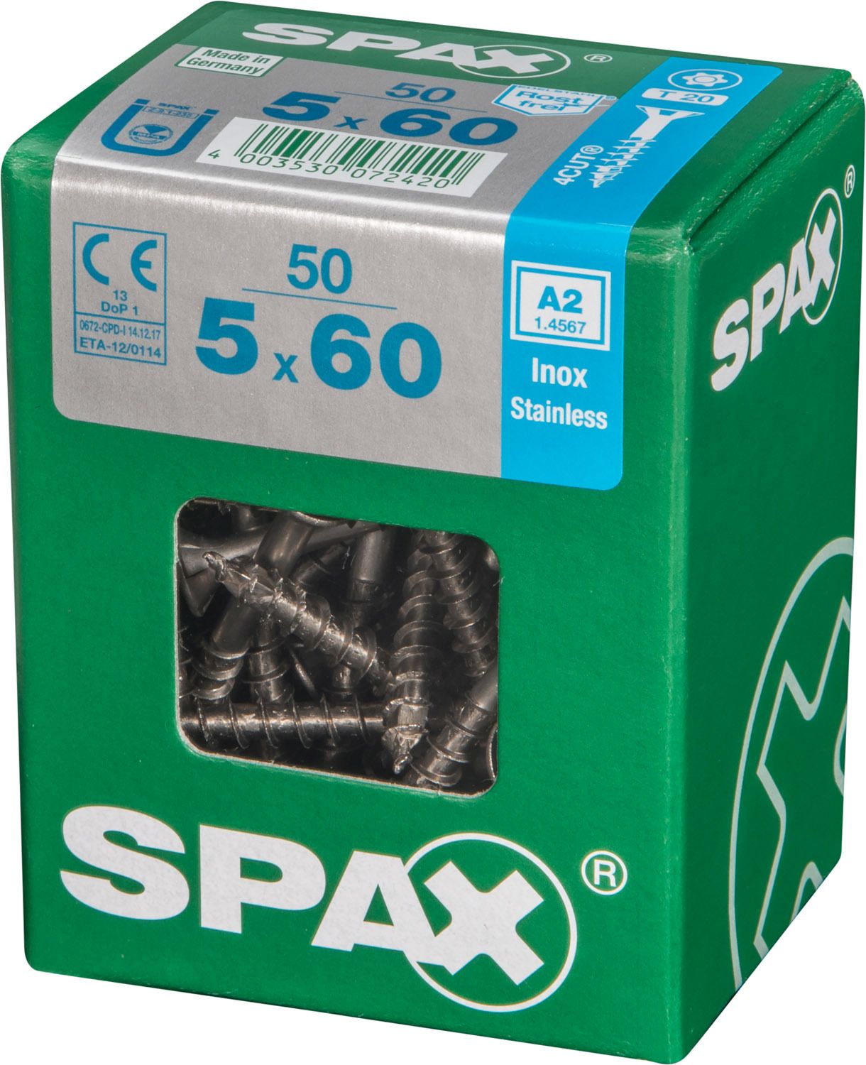 PLANA SPAX T-STAR PLUS T20 A2 INOXIDABLE L 50 UD.