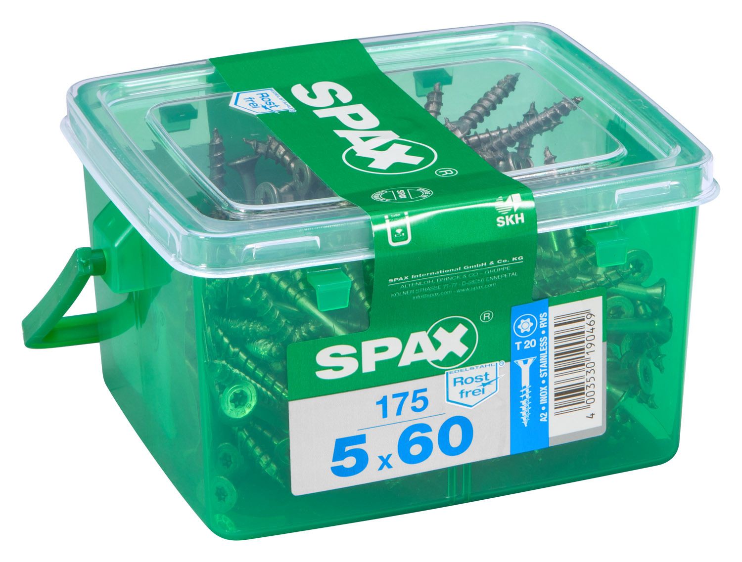 PLANA SPAX T-STAR PLUS T20 A2 INOXIDABLE CAJA DE PLÁSTICO CON ASA S 175 UD.