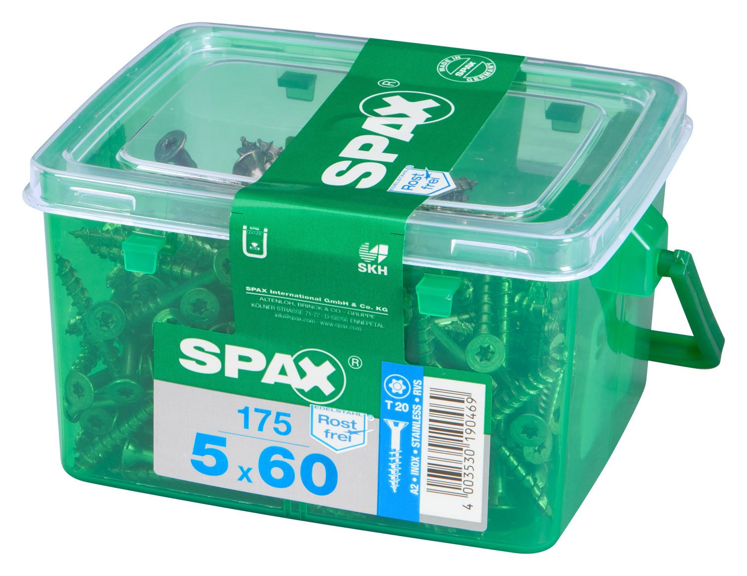 PLANA SPAX T-STAR PLUS T20 A2 INOXIDABLE CAJA DE PLÁSTICO CON ASA S 175 UD.