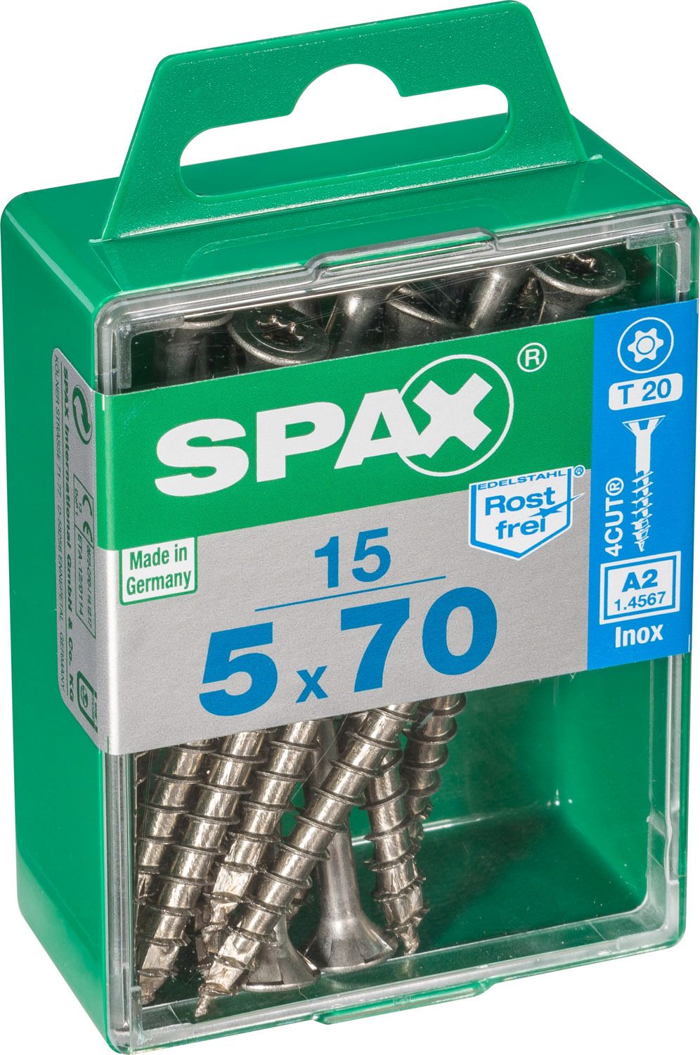 PLANA SPAX T-STAR PLUS T20 A2 INOXIDABLE M 15 UD.
