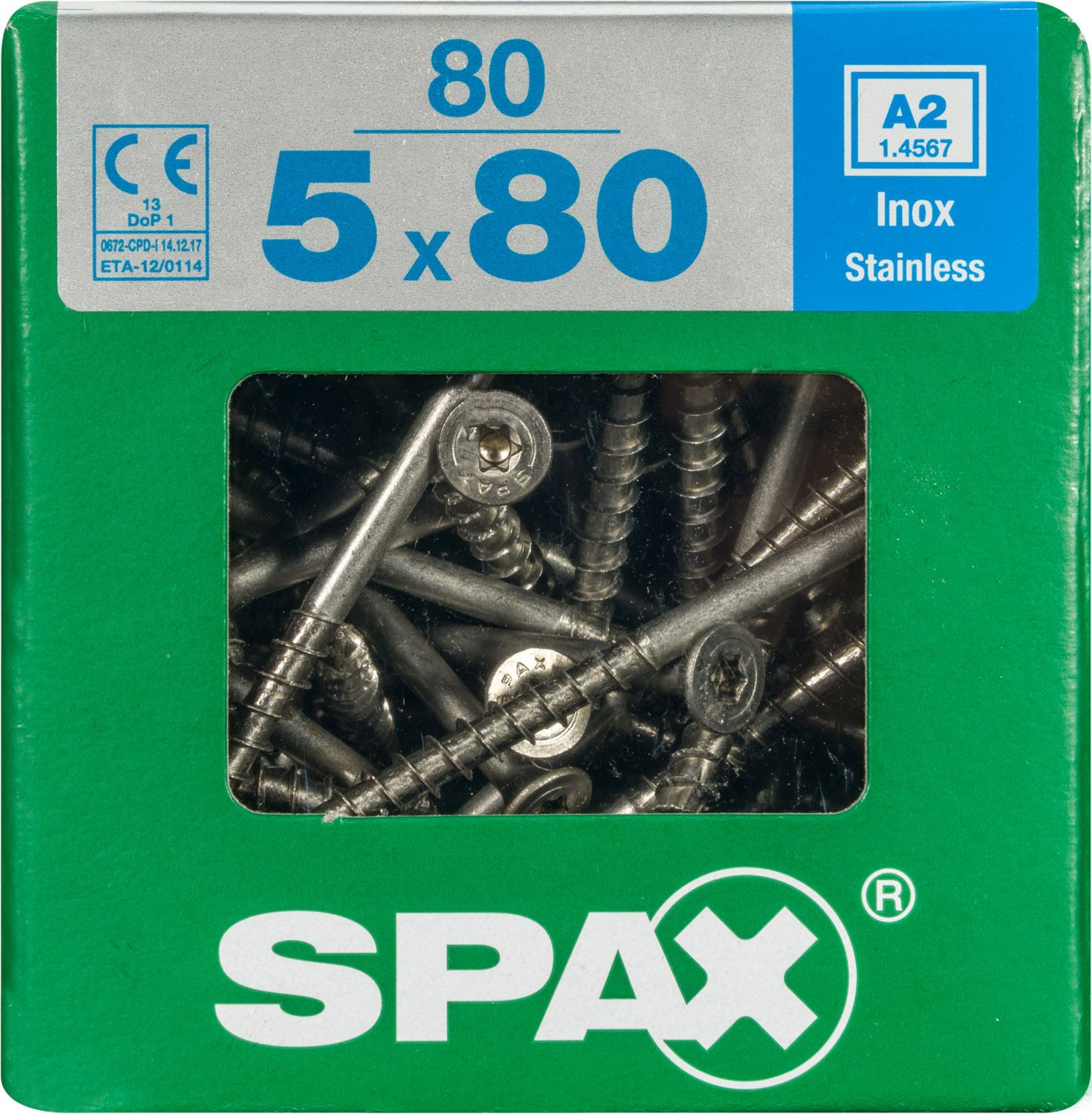 PLANA SPAX T-STAR PLUS T20 A2 INOXIDABLE XL 80 UD.