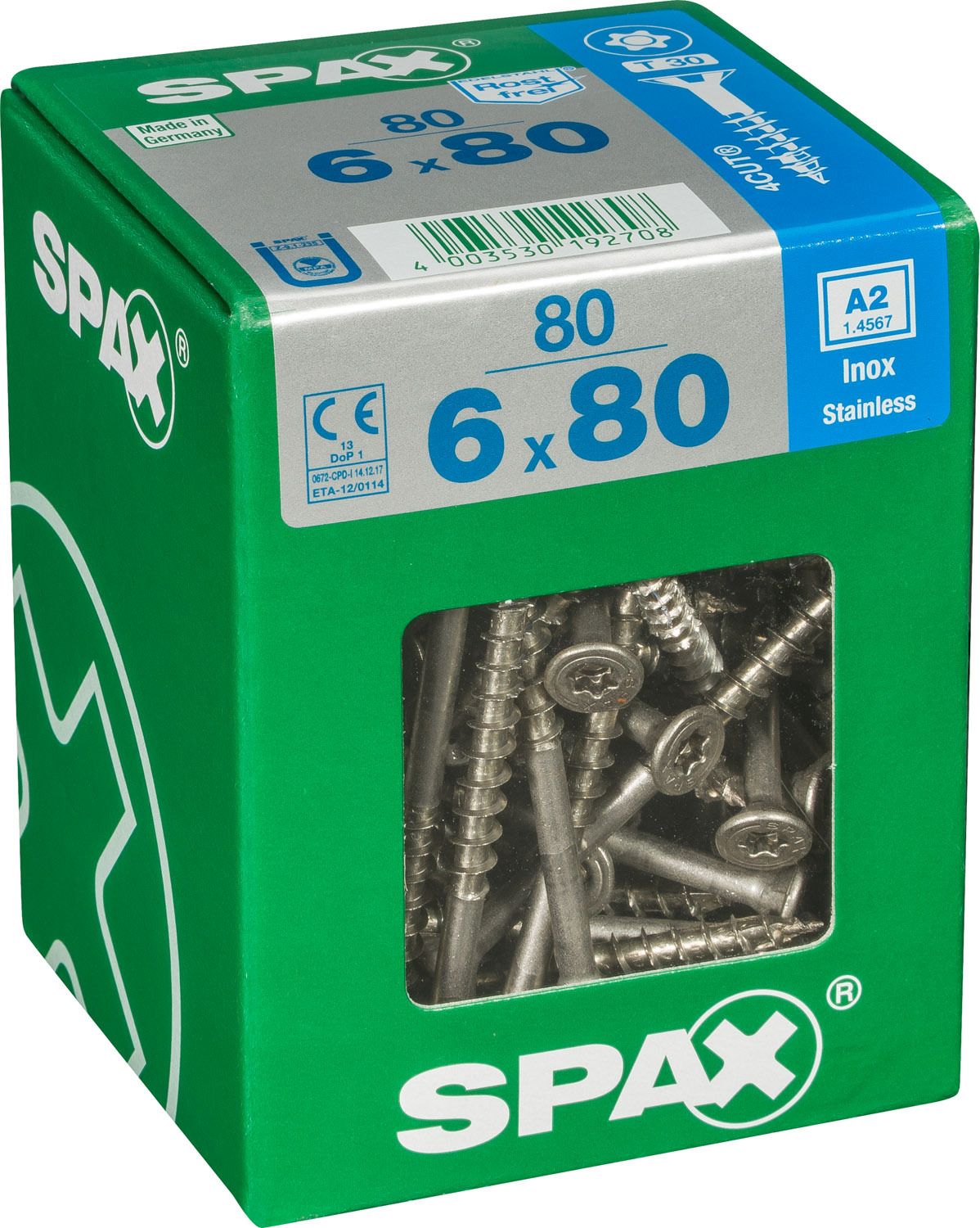 PLANA SPAX T-STAR PLUS T30 A2 INOXIDABLE XL 80 UD.