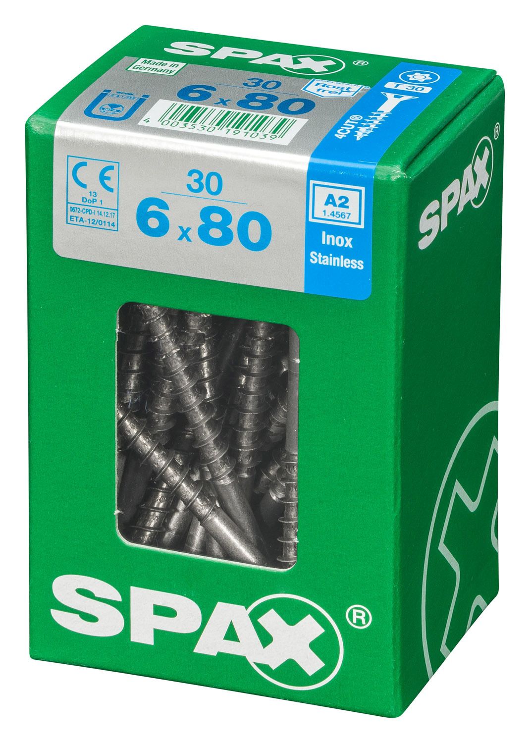 PLANA SPAX T-STAR PLUS T30 A2 INOXIDABLE L 30 UD.