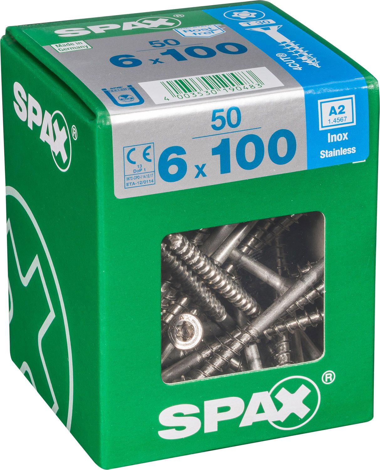 PLANA SPAX T-STAR PLUS T30 A2 INOXIDABLE XL 50 UD.
