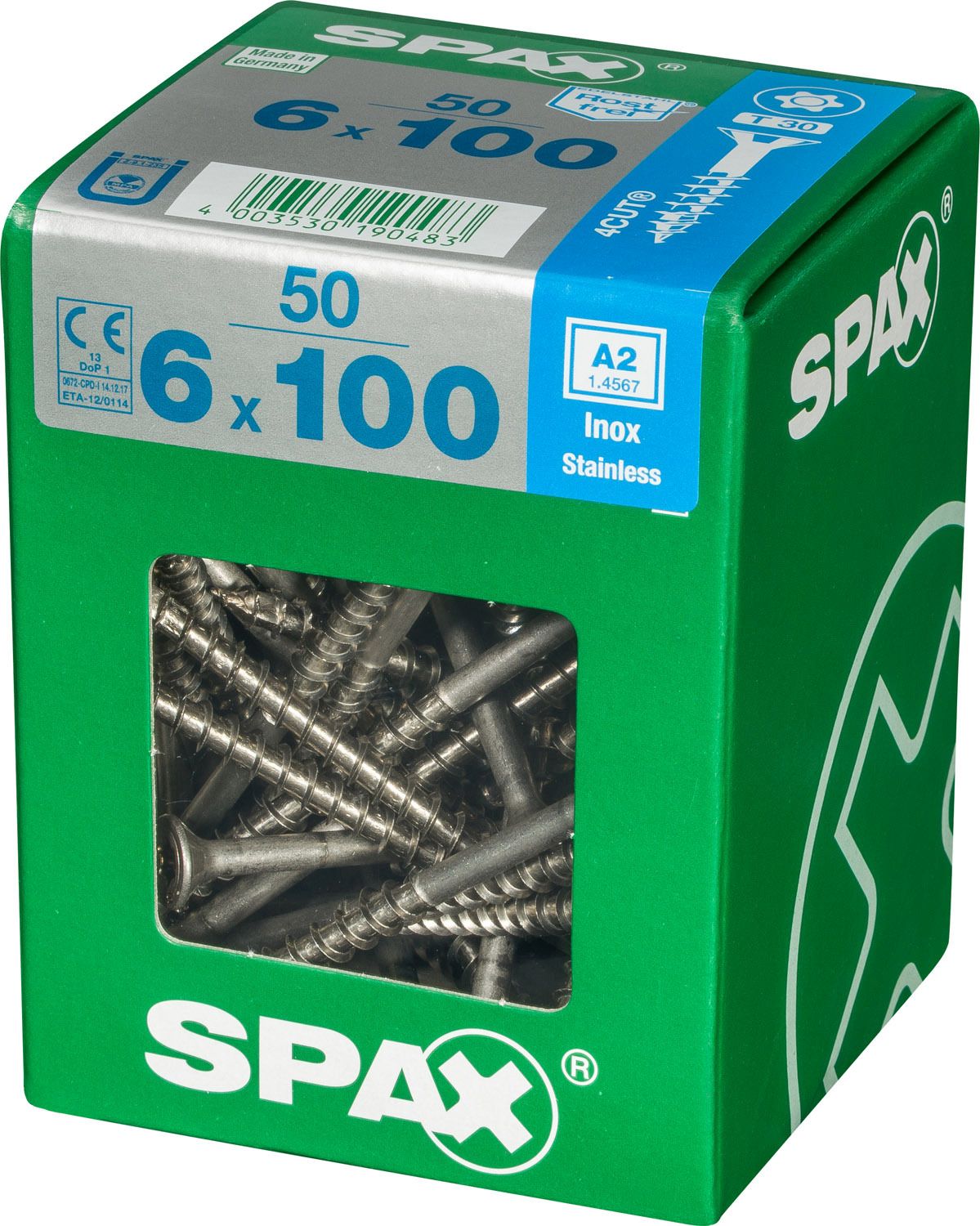 PLANA SPAX T-STAR PLUS T30 A2 INOXIDABLE XL 50 UD.