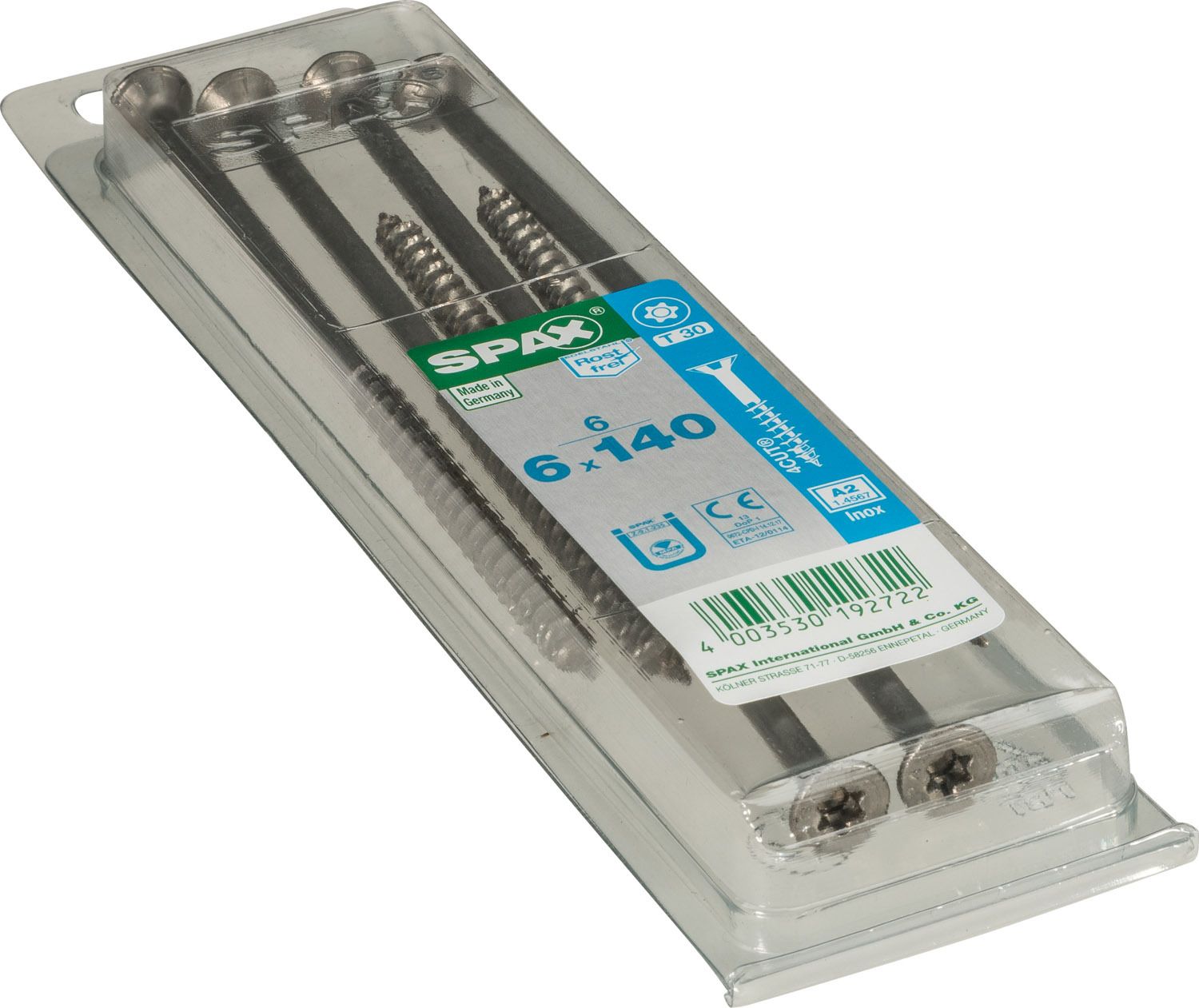 PLANA SPAX T-STAR PLUS T30 A2 INOXIDABLE M 6 UD.