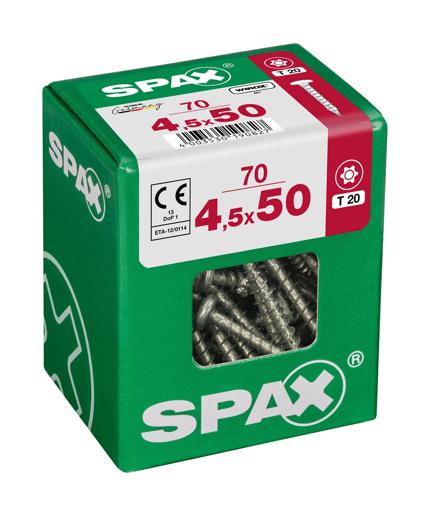 CABEZA REDONDA SPAX T20 WIROX L 70 UD.