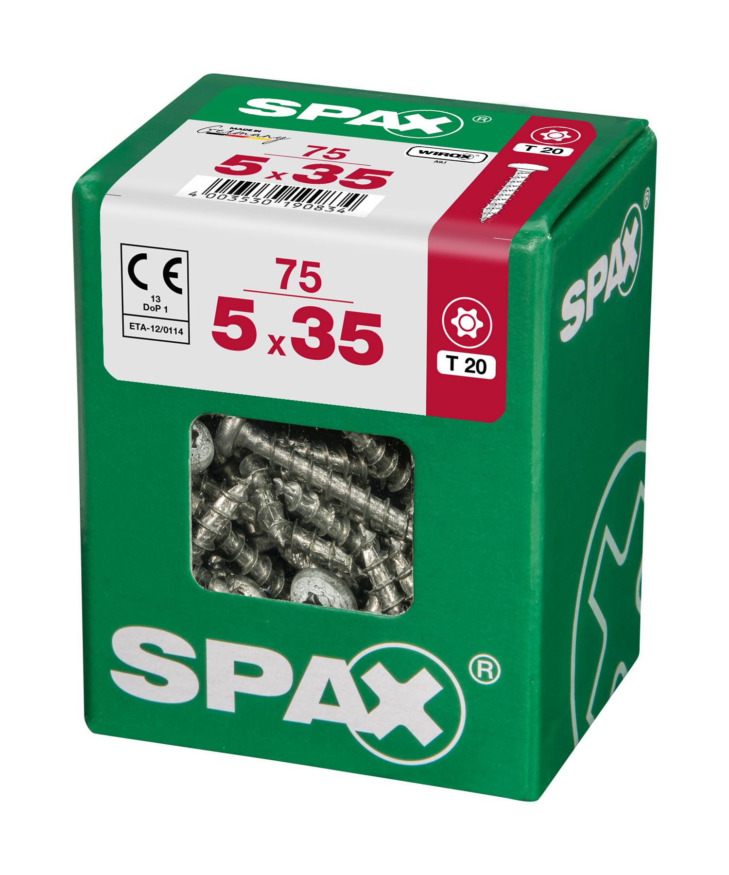 CABEZA REDONDA SPAX T20 WIROX L 75 UD.