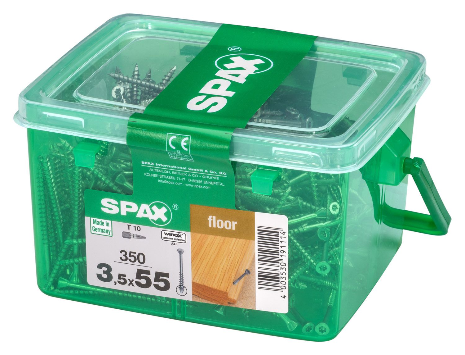 SUELOS DE MADERA SPAX T-STAR PLUS T10 WIROX CAJA DE PLÁSTICO CON ASA S 350 UD.
