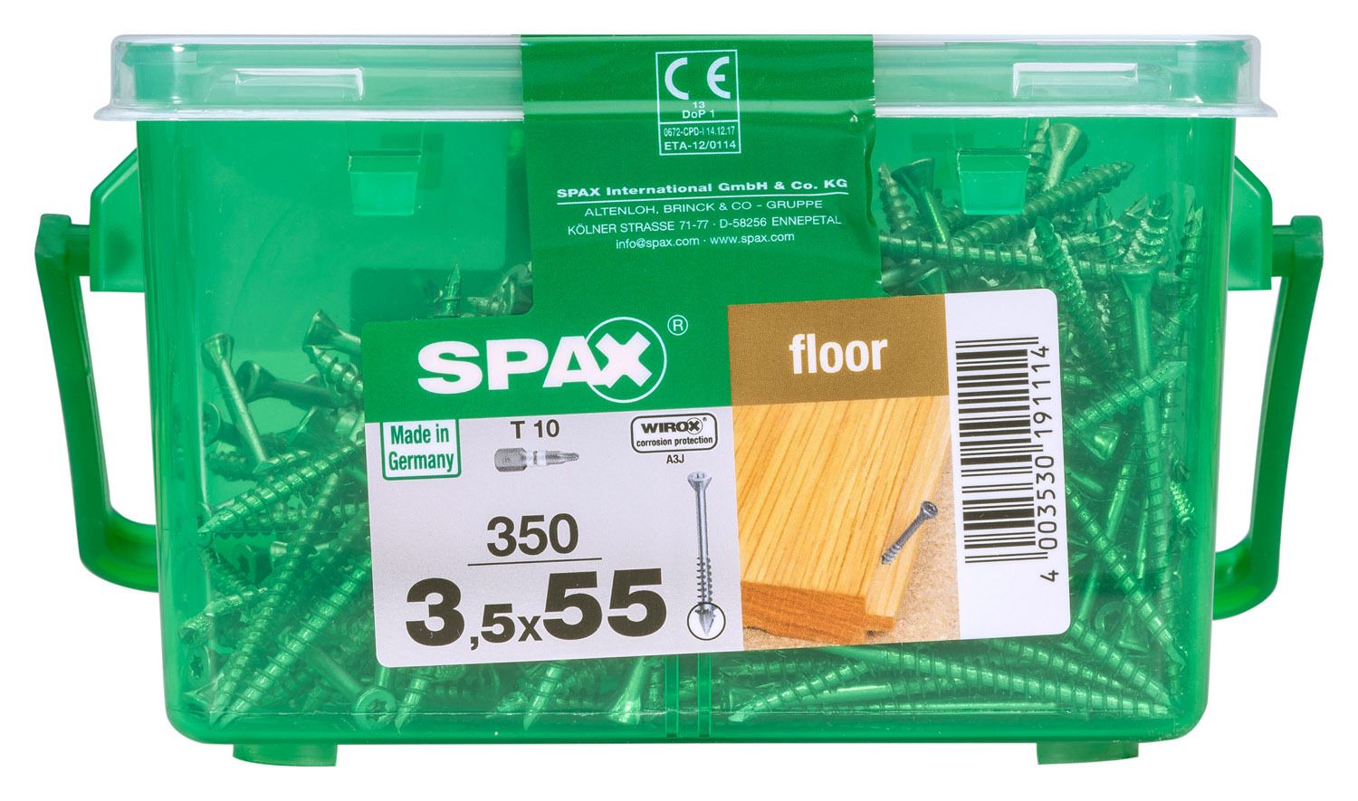 SUELOS DE MADERA SPAX T-STAR PLUS T10 WIROX CAJA DE PLÁSTICO CON ASA S 350 UD.