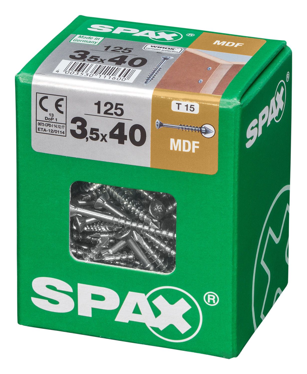 SPAX MDF T-STAR PLUS T15 WIROX L 125 UD.