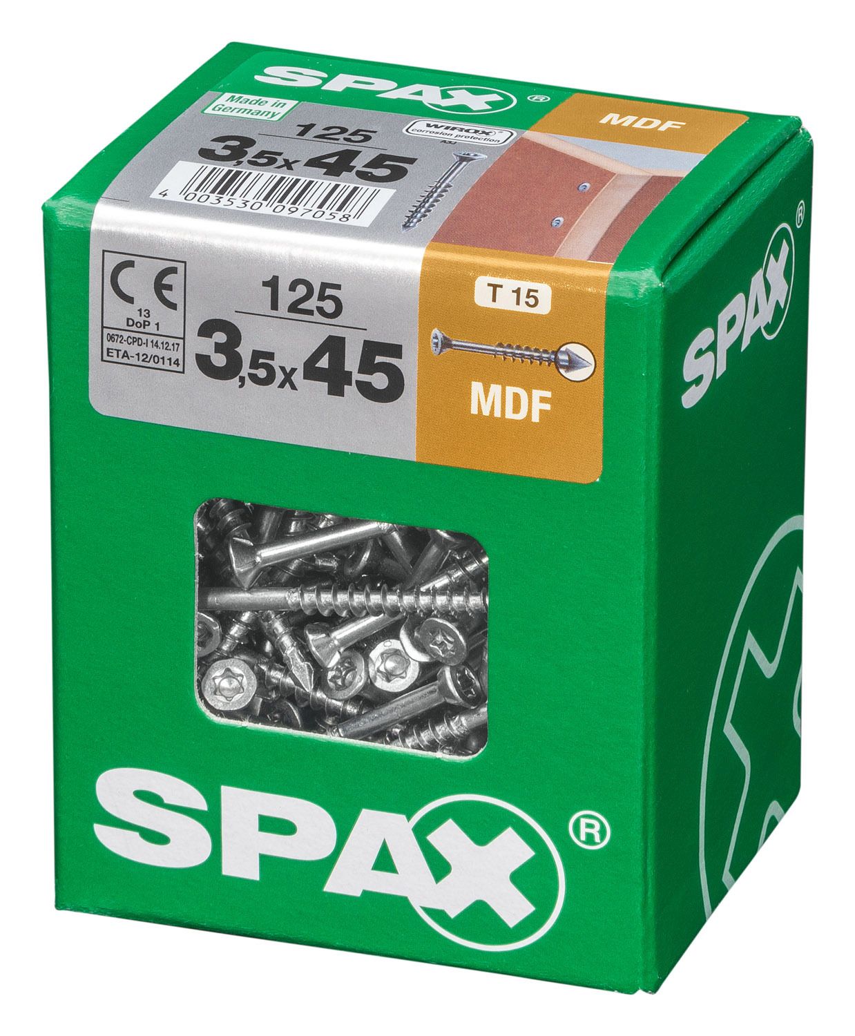 SPAX MDF T-STAR PLUS T15 WIROX L 125 UD.