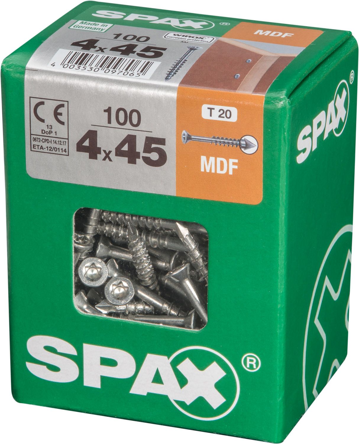 SPAX MDF T-STAR PLUS T20 WIROX L 100 UD.