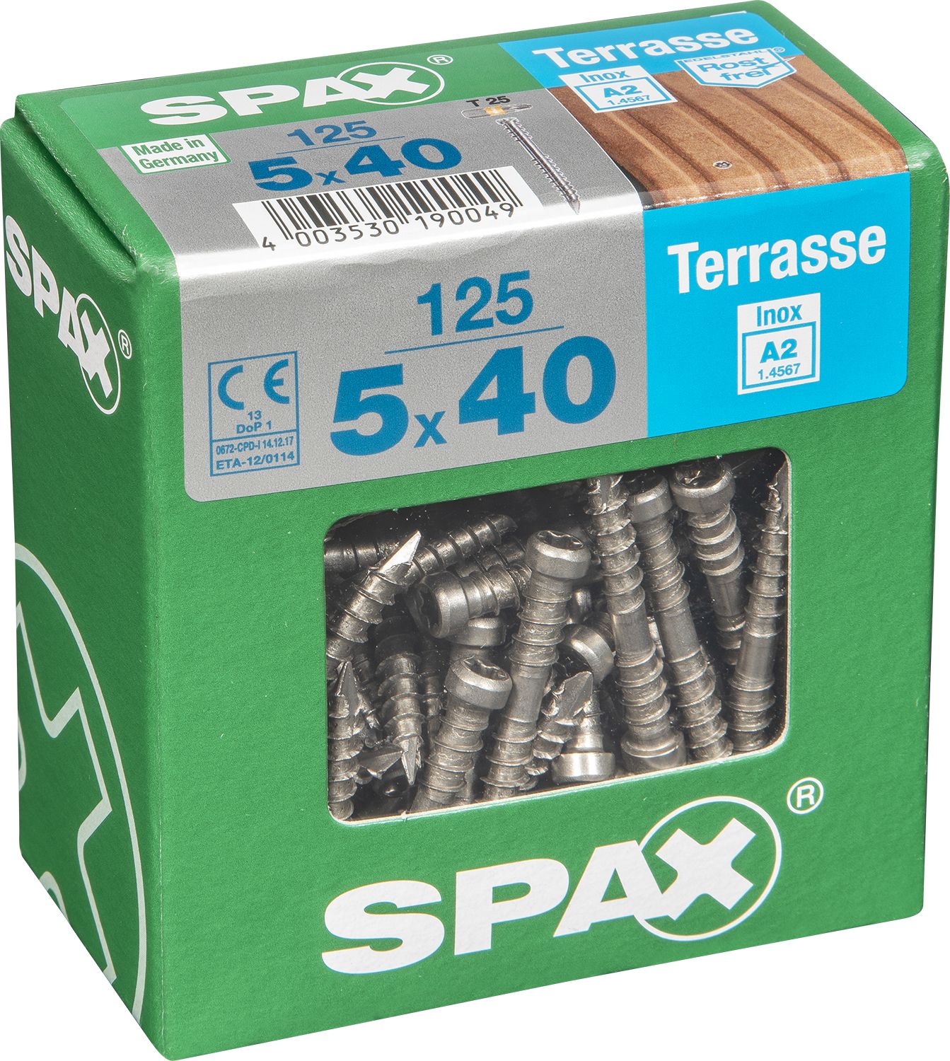 TERRAZA SPAX T-STAR PLUS T25 A2 INOXIDABLE XXL 125 UD.