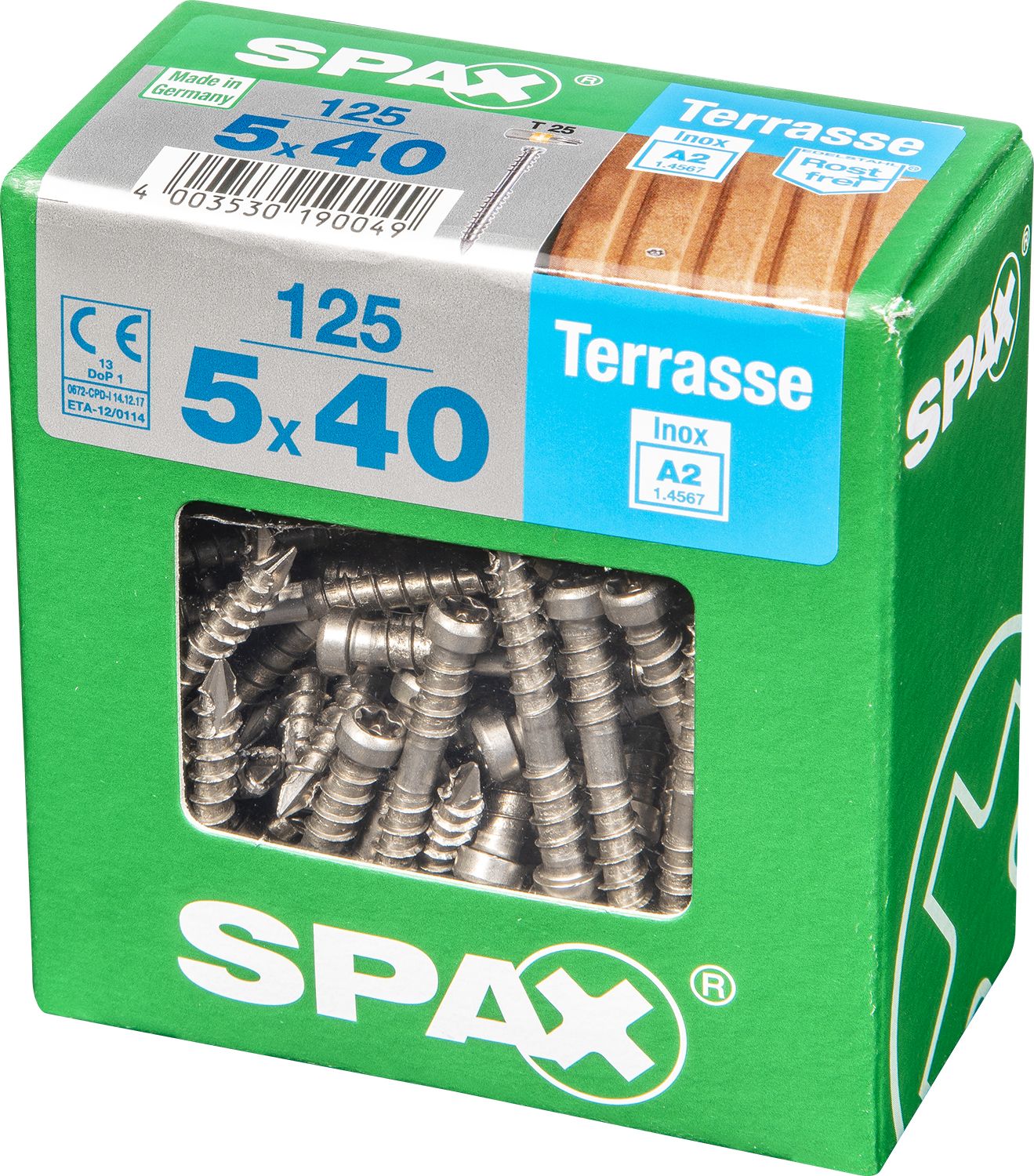 TERRAZA SPAX T-STAR PLUS T25 A2 INOXIDABLE XXL 125 UD.