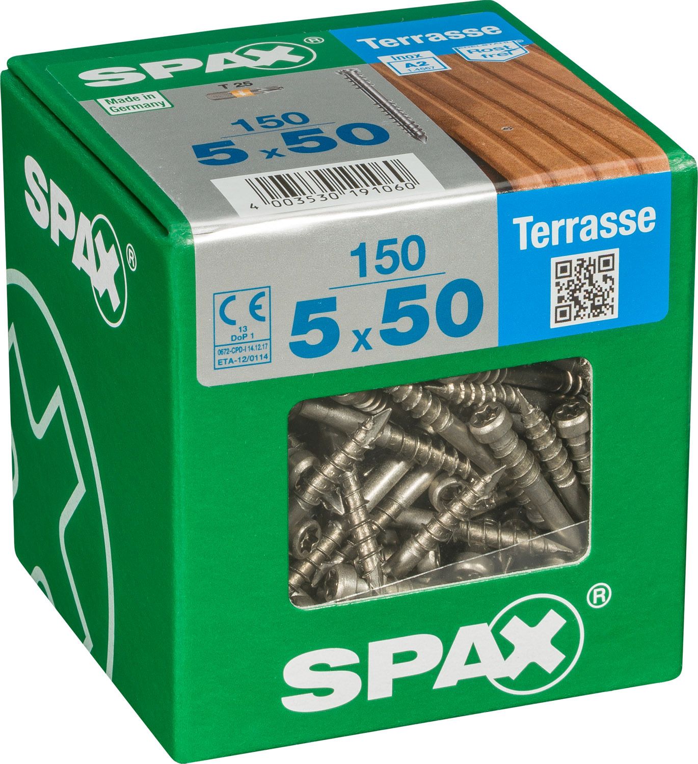 TERRAZA SPAX T-STAR PLUS T25 A2 INOXIDABLE XXL 150 UD.