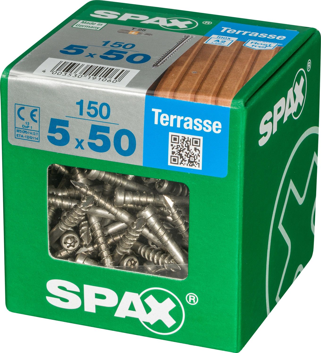 TERRAZA SPAX T-STAR PLUS T25 A2 INOXIDABLE XXL 150 UD.