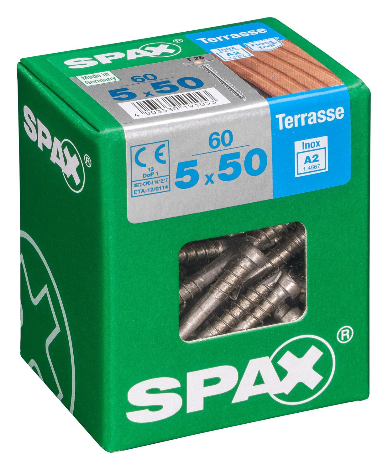 TERRAZA SPAX T-STAR PLUS T25 A2 INOXIDABLE XXL 60 UD.