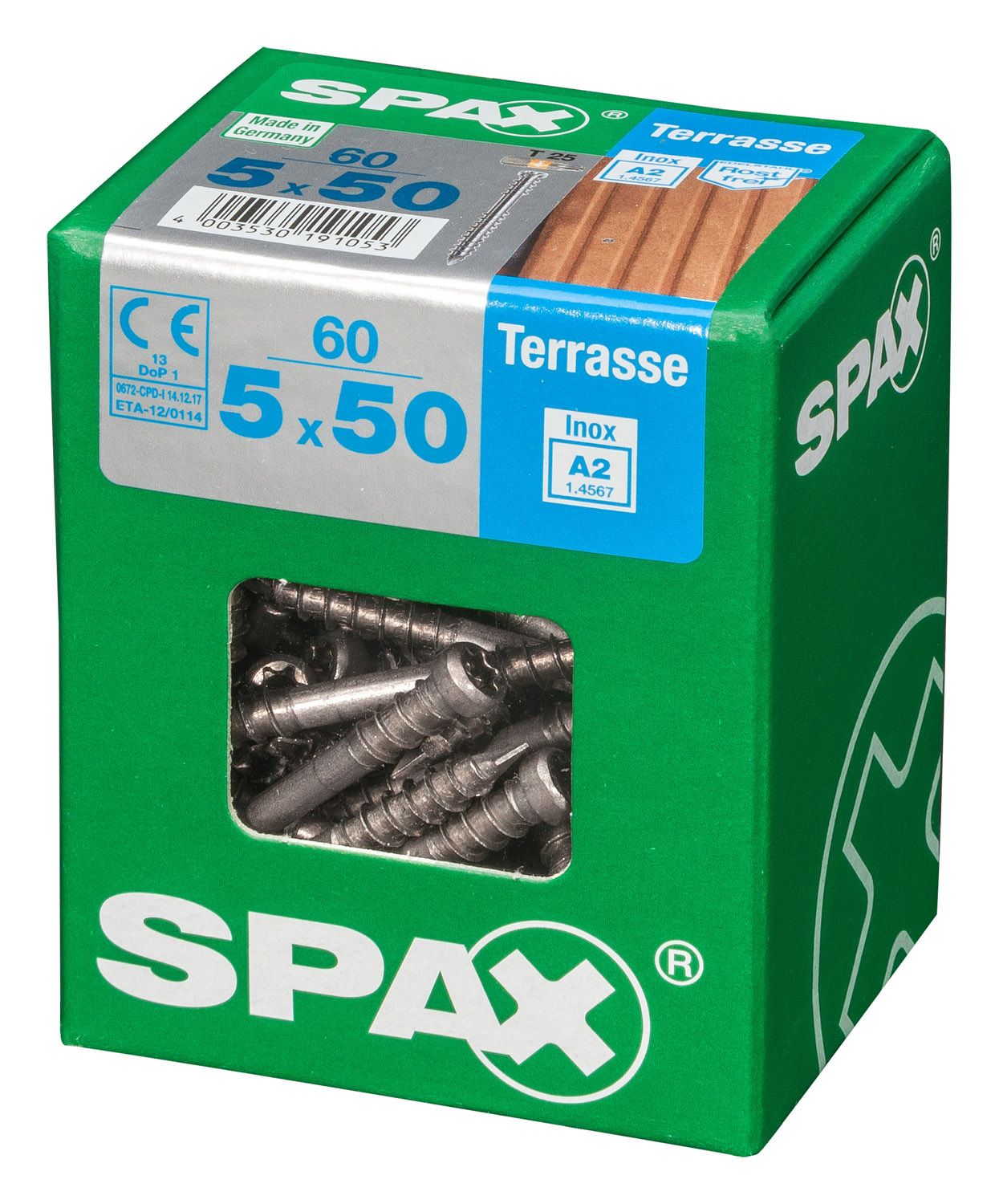 TERRAZA SPAX T-STAR PLUS T25 A2 INOXIDABLE XXL 60 UD.