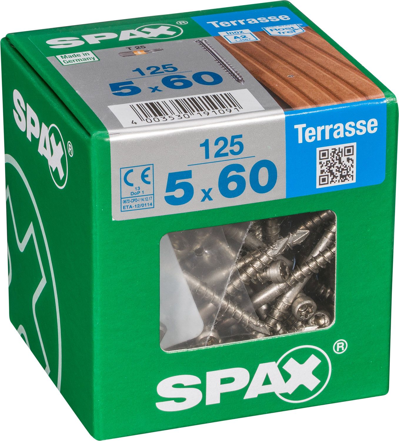 TERRAZA SPAX T-STAR PLUS T25 A2 INOXIDABLE XXL 125 UD.