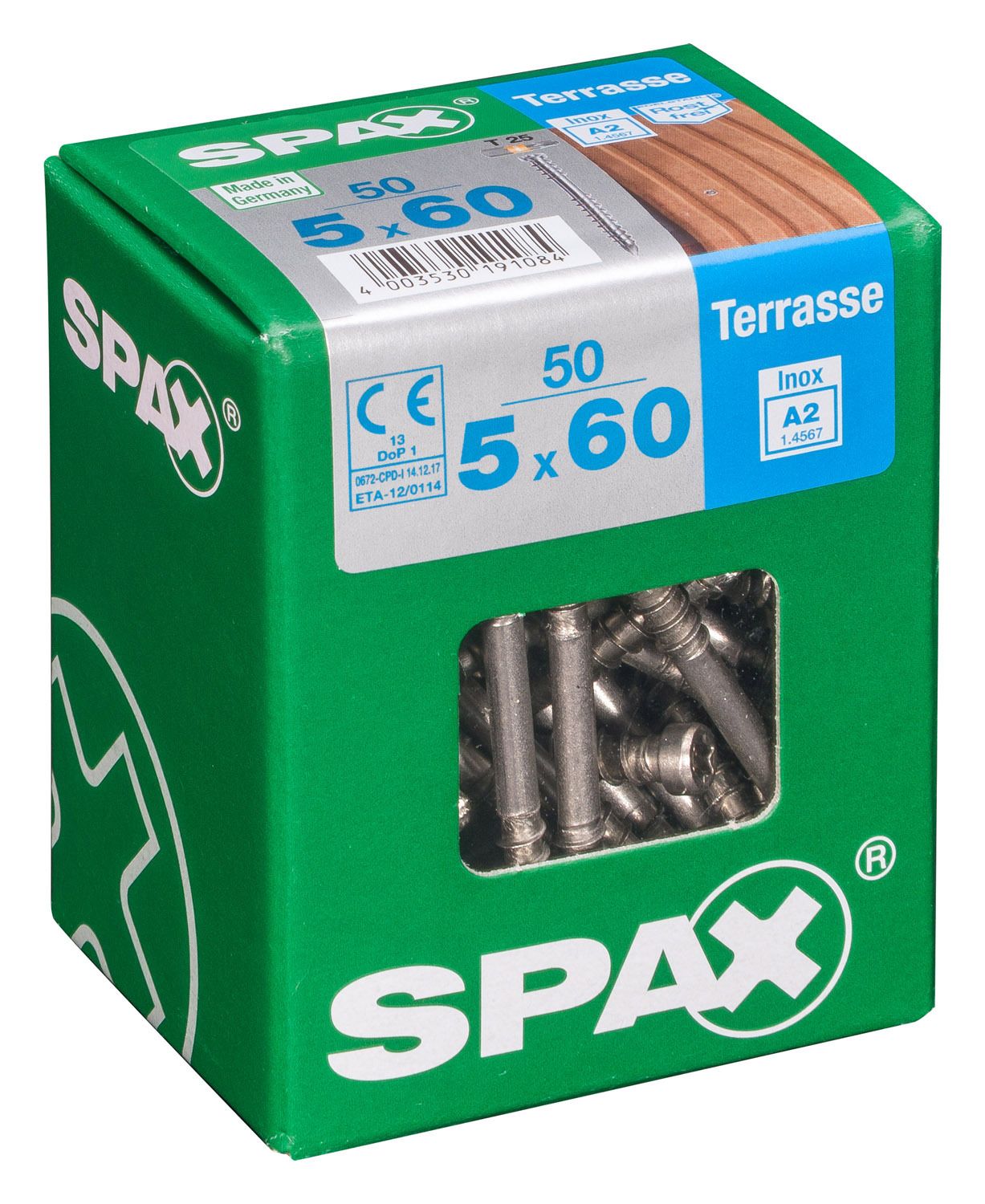 TERRAZA SPAX T-STAR PLUS T25 A2 INOXIDABLE L 50 UD.