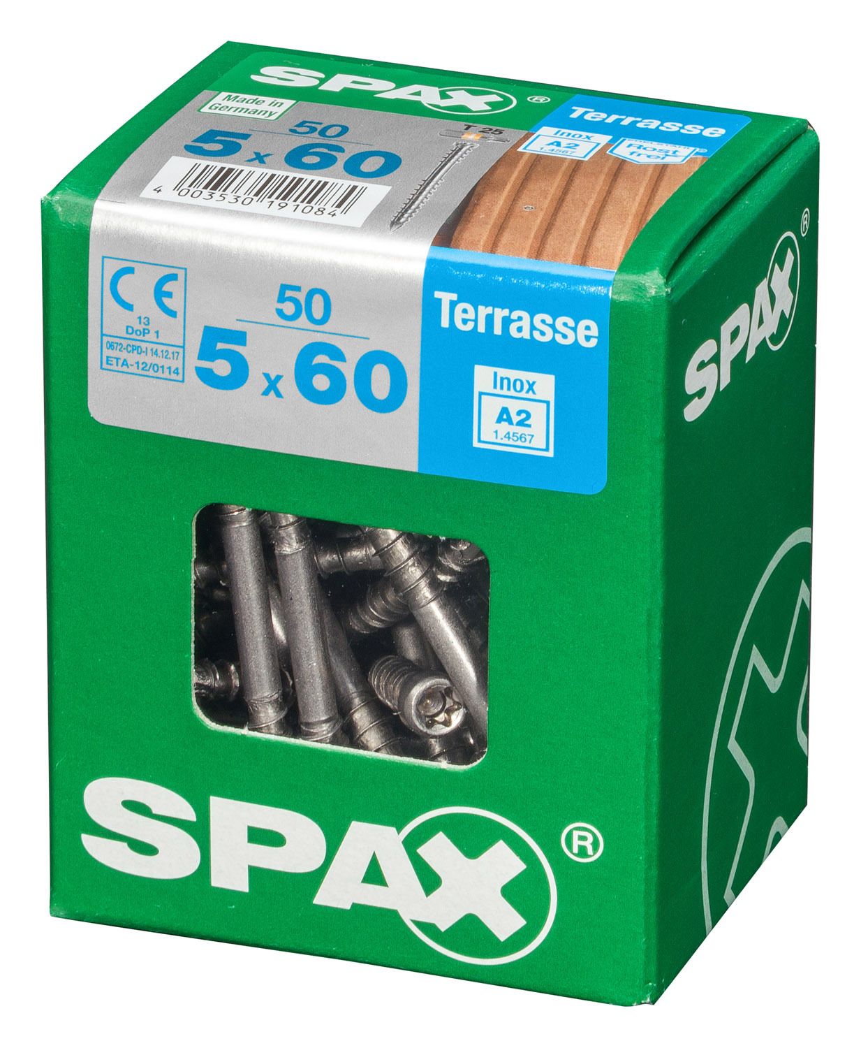 TERRAZA SPAX T-STAR PLUS T25 A2 INOXIDABLE L 50 UD.