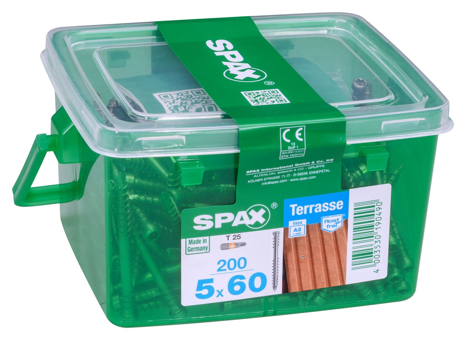 TERRAZA SPAX T-STAR PLUS T25 A2 INOXIDABLE CAJA DE PLÁSTICO CON ASA S 200 UD.