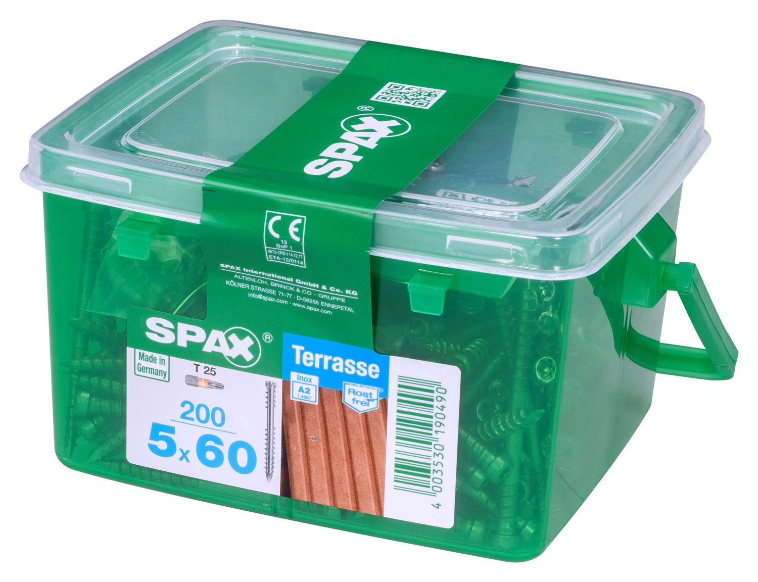 TERRAZA SPAX T-STAR PLUS T25 A2 INOXIDABLE CAJA DE PLÁSTICO CON ASA S 200 UD.