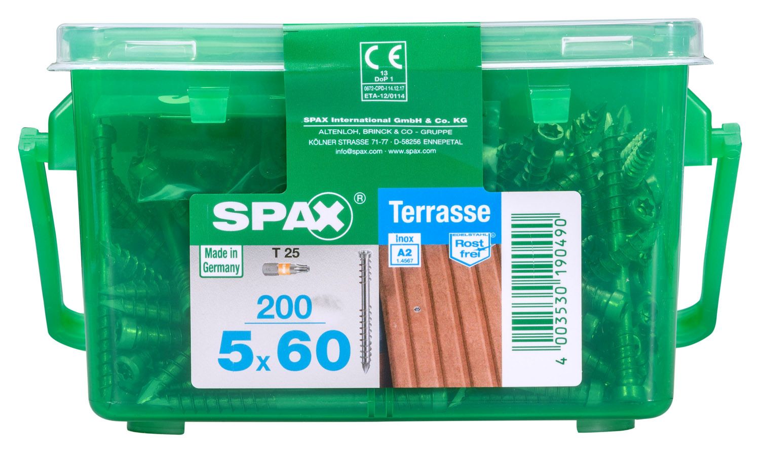 TERRAZA SPAX T-STAR PLUS T25 A2 INOXIDABLE CAJA DE PLÁSTICO CON ASA S 200 UD.