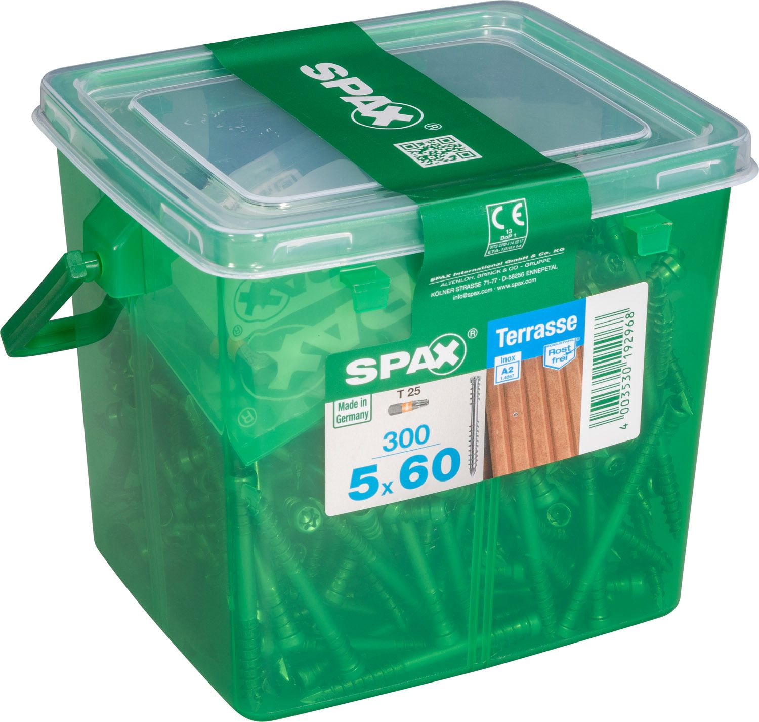 TERRAZA SPAX T-STAR PLUS T25 A2 INOXIDABLE CAJA DE PLÁSTICO CON ASA M 300 UD.