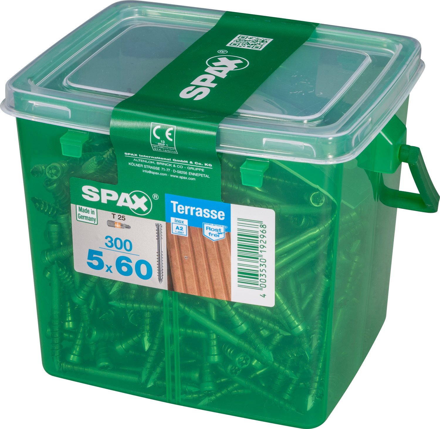 TERRAZA SPAX T-STAR PLUS T25 A2 INOXIDABLE CAJA DE PLÁSTICO CON ASA M 300 UD.