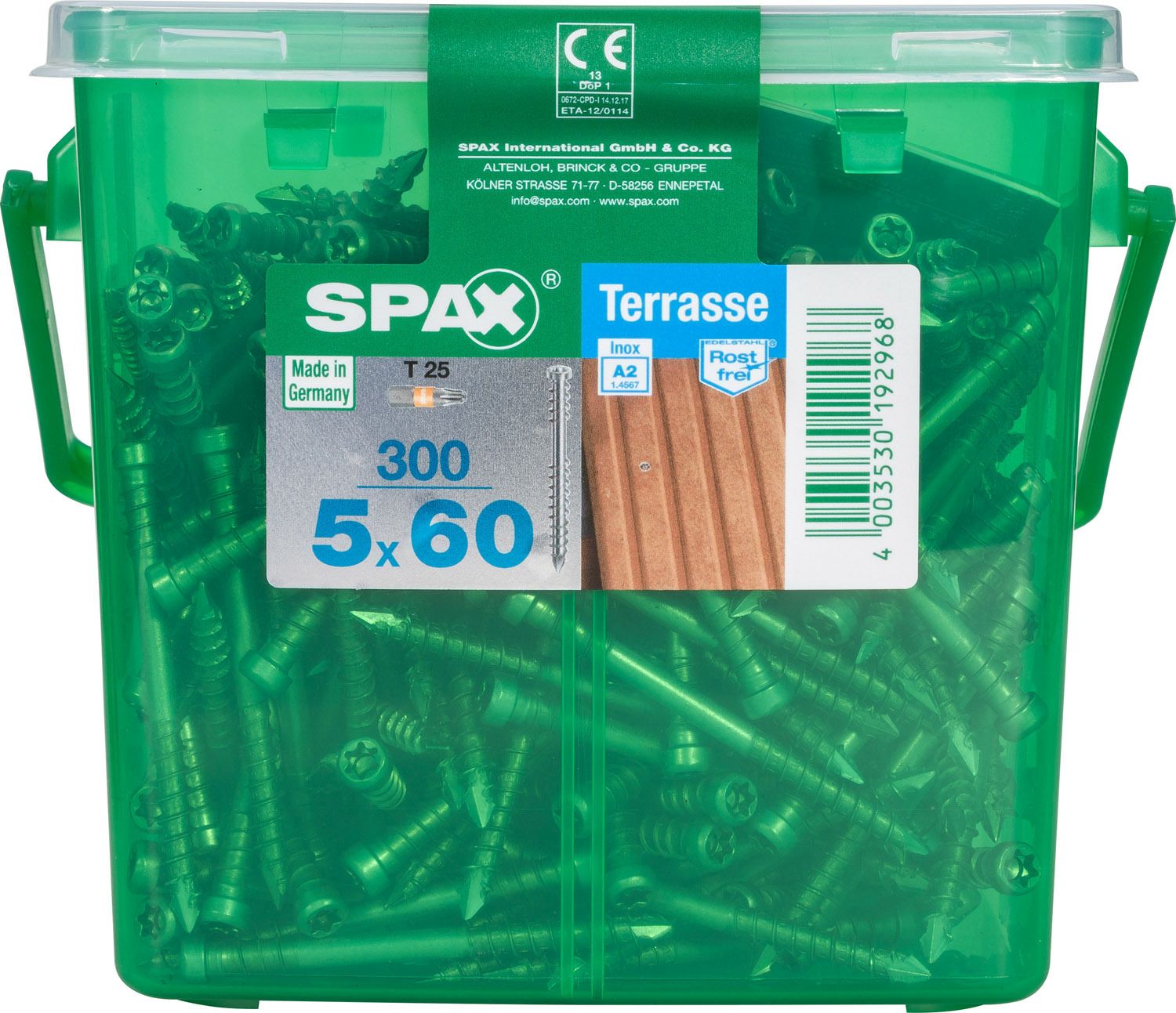 TERRAZA SPAX T-STAR PLUS T25 A2 INOXIDABLE CAJA DE PLÁSTICO CON ASA M 300 UD.