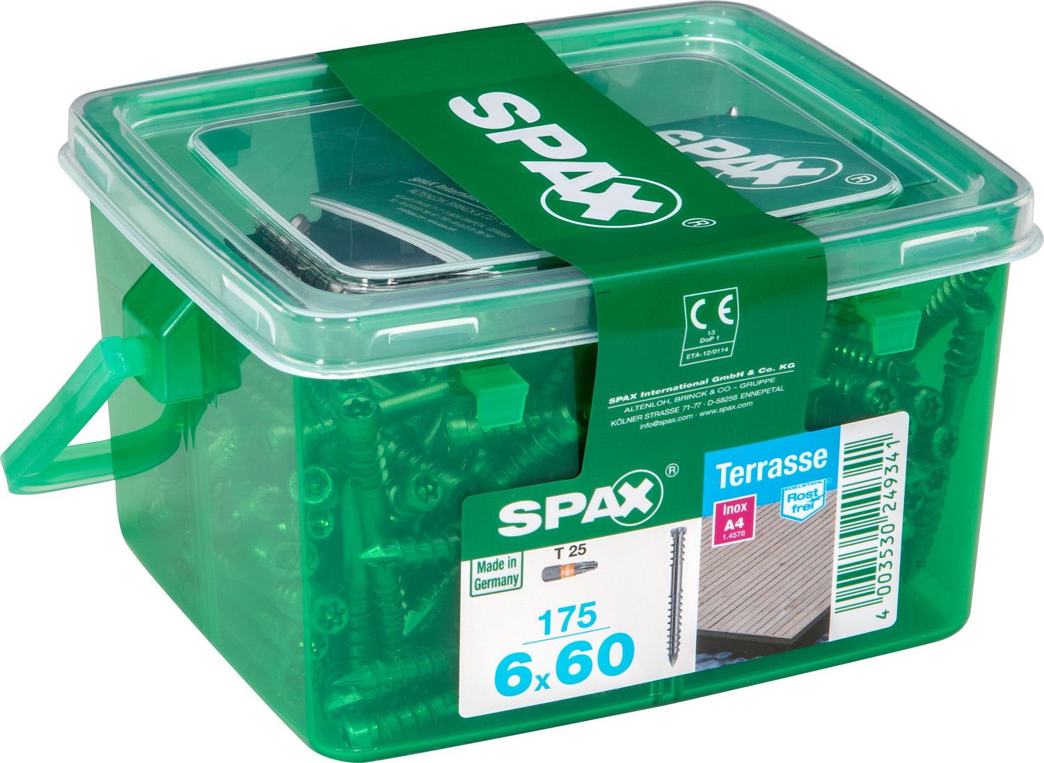TERRAZA SPAX T-STAR PLUS T25 A4 INOXIDABLE CAJA DE PLÁSTICO CON ASA S 175 UD.