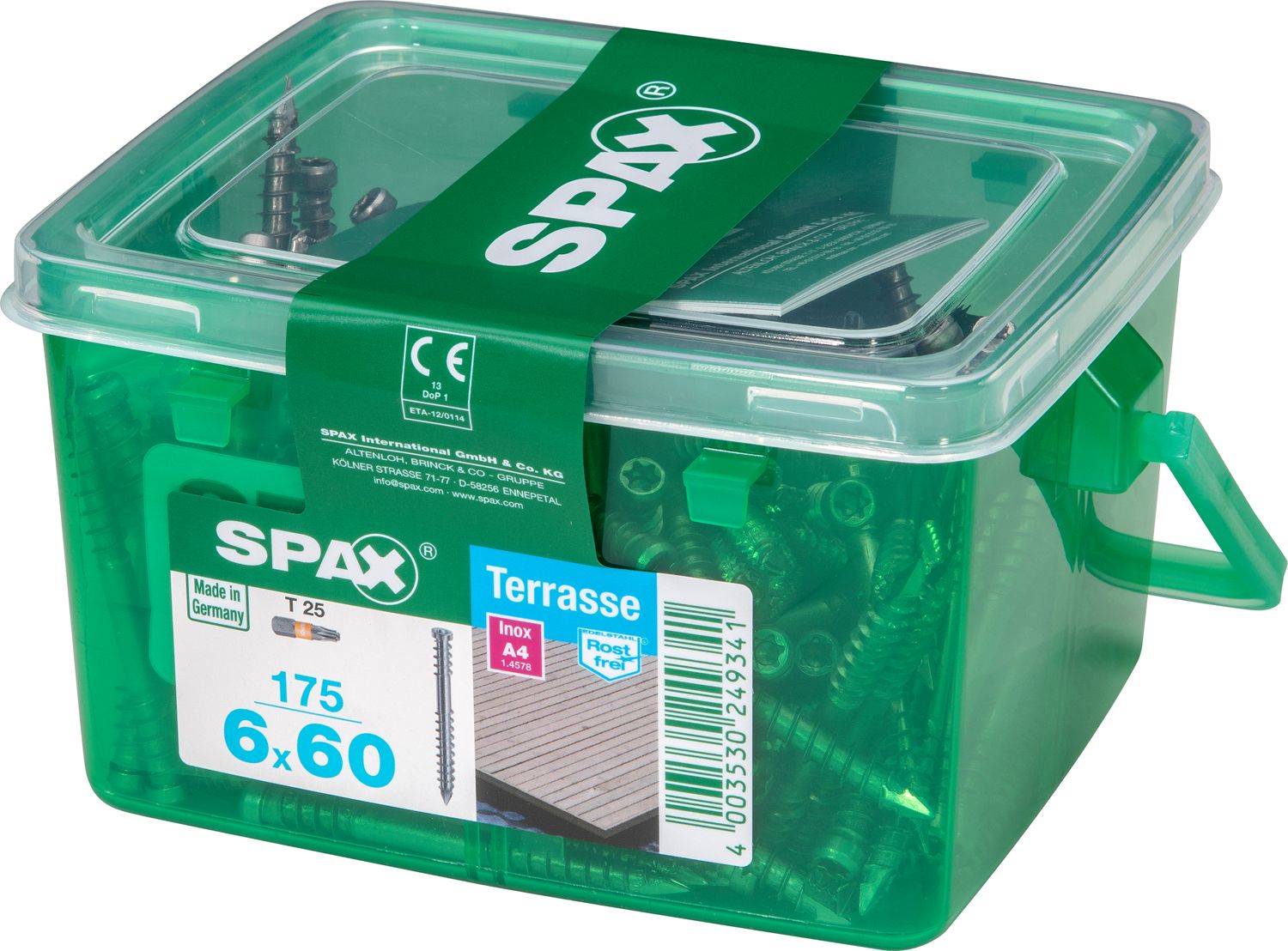 TERRAZA SPAX T-STAR PLUS T25 A4 INOXIDABLE CAJA DE PLÁSTICO CON ASA S 175 UD.