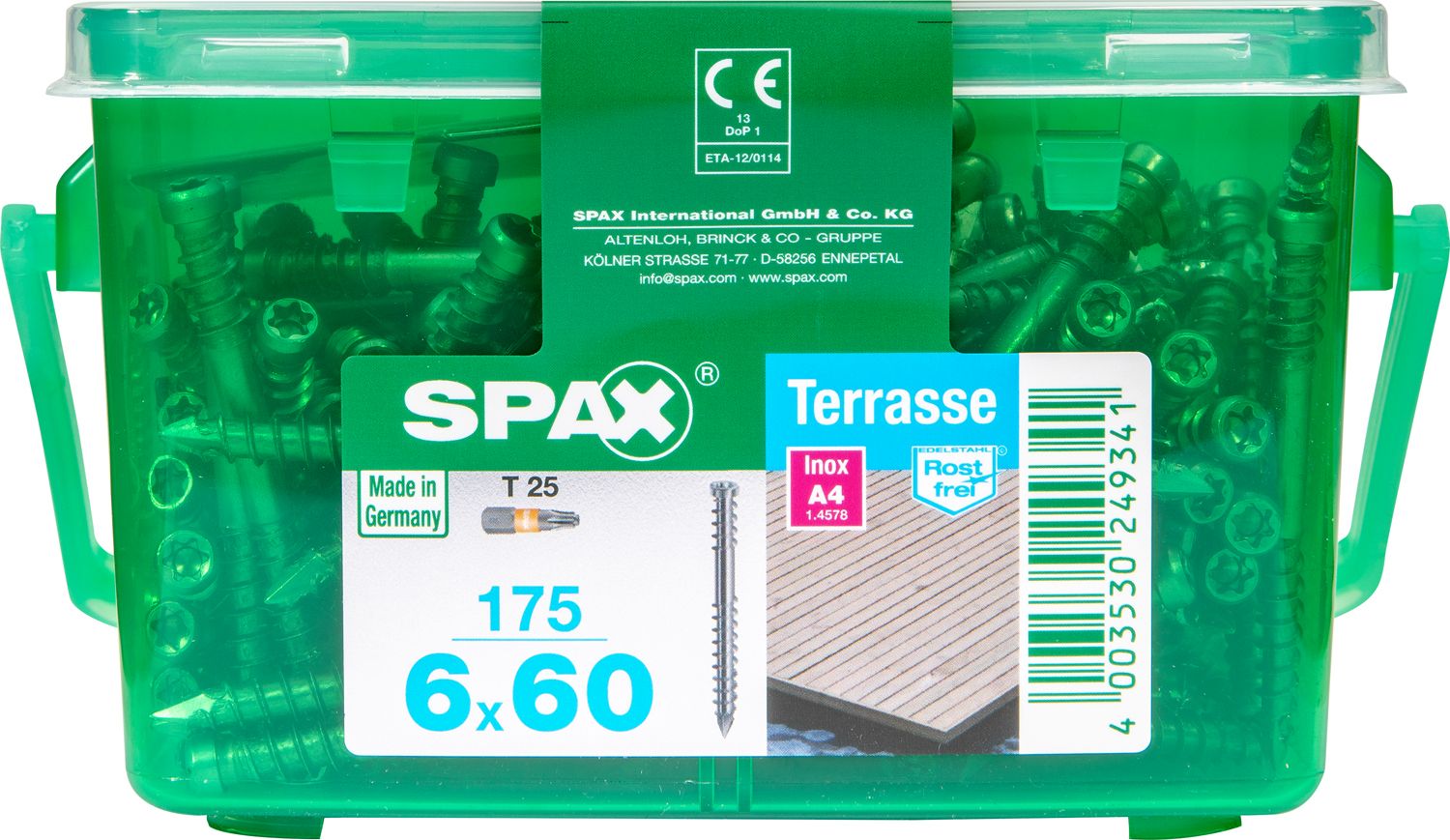 TERRAZA SPAX T-STAR PLUS T25 A4 INOXIDABLE CAJA DE PLÁSTICO CON ASA S 175 UD.