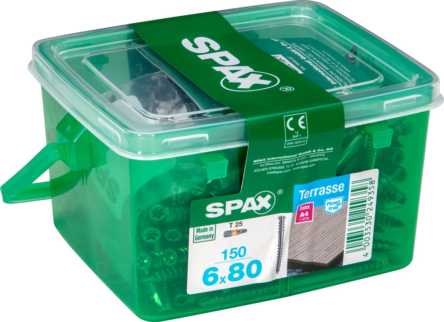 TERRAZA SPAX T-STAR PLUS T25 A4 INOXIDABLE CAJA DE PLÁSTICO CON ASA S 150 UD.